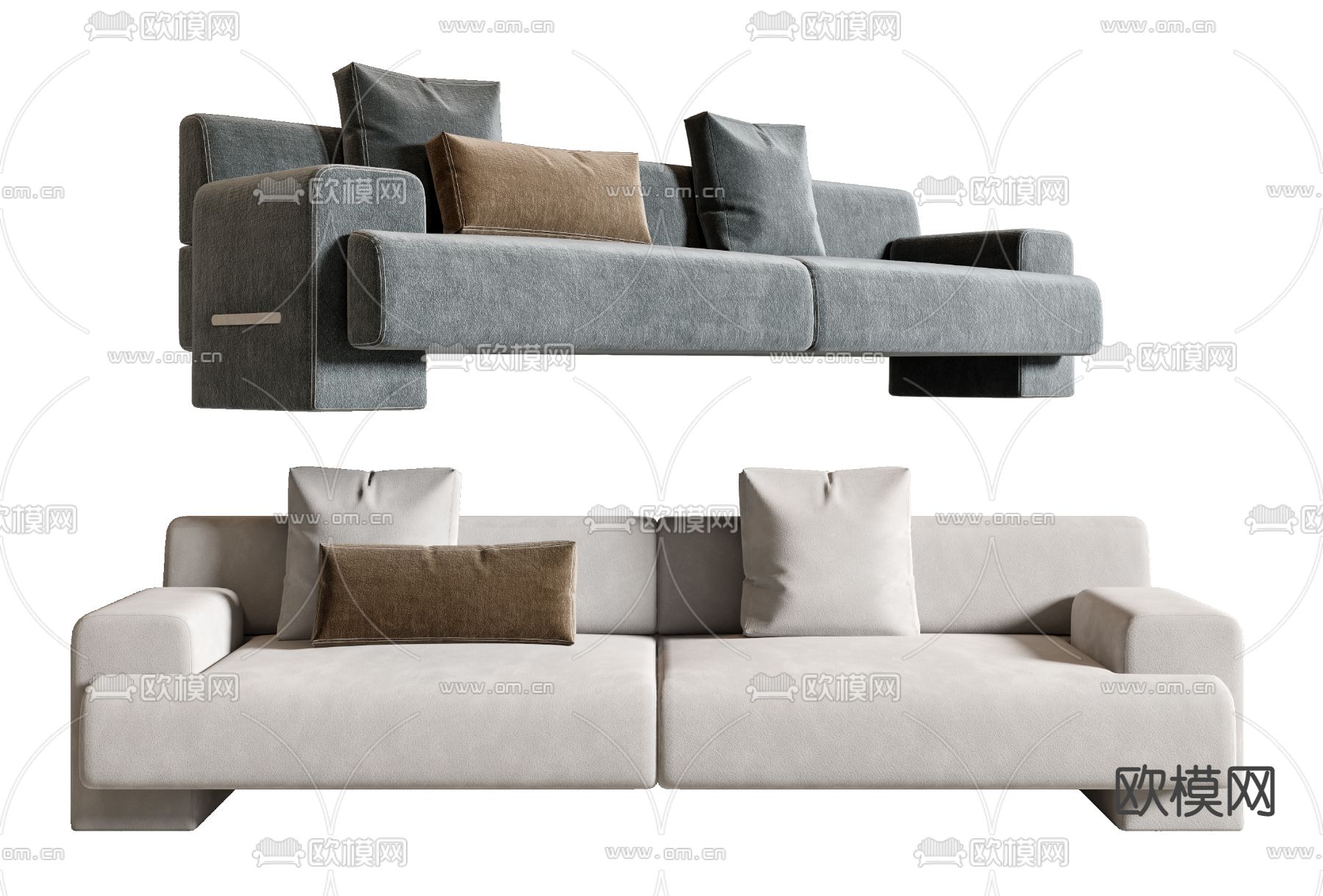 Minotti灰白双人沙发3d模型下载（渲染图1）