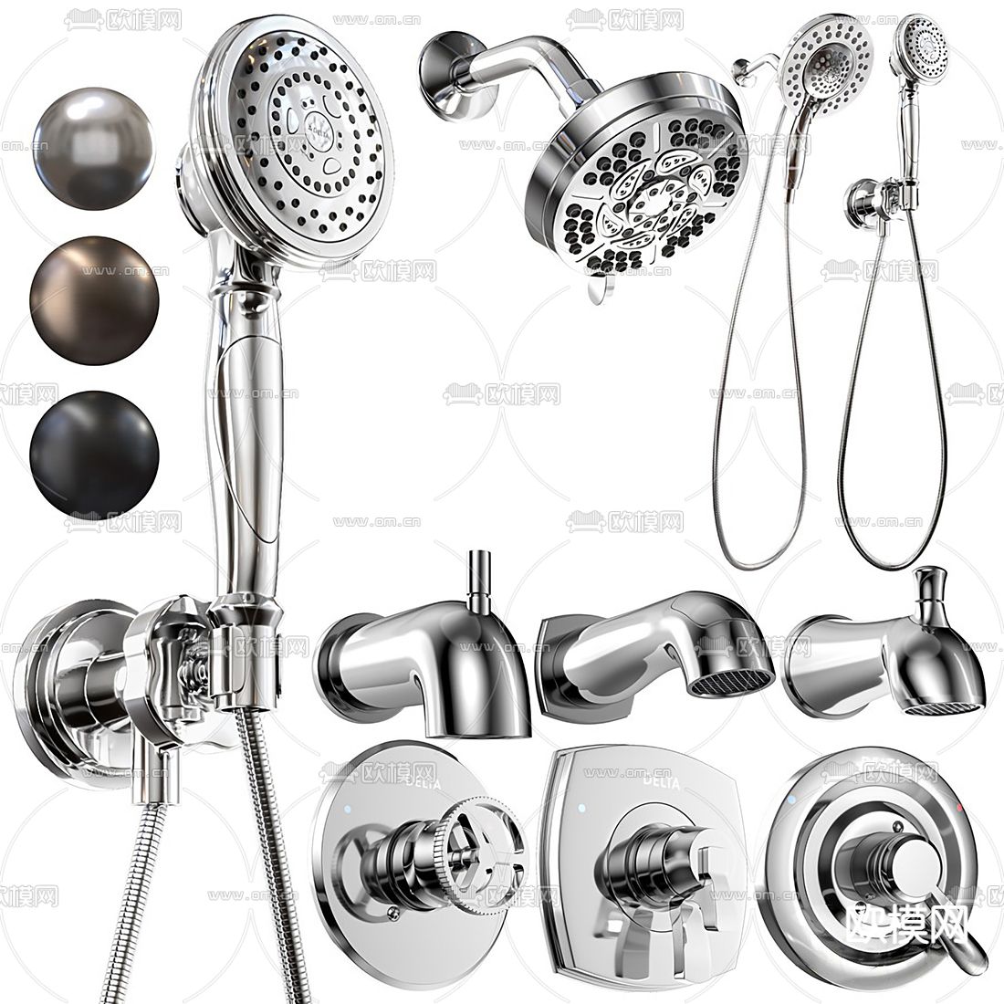 现代花洒淋浴头3d模型下载（渲染图2）