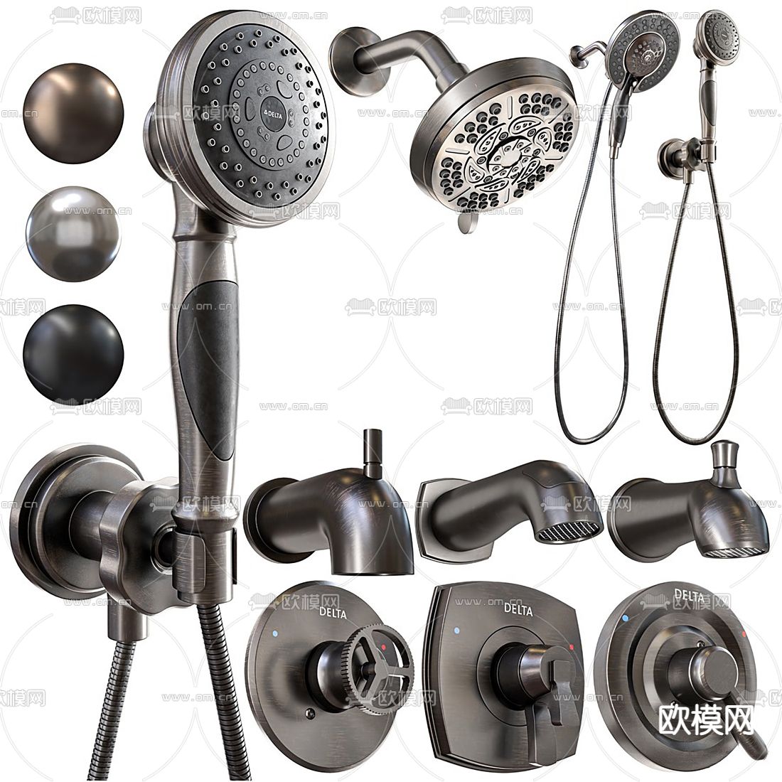 现代花洒淋浴头3d模型下载（渲染图1）