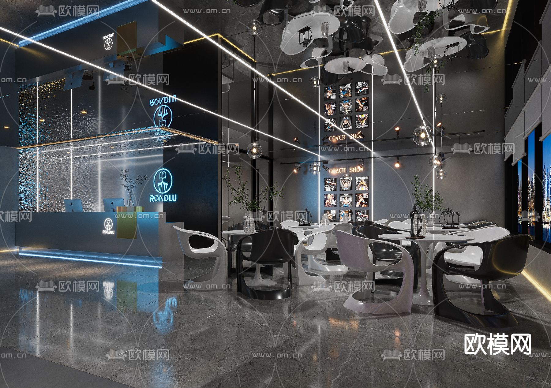 现代暗黑风健身房3d模型下载（渲染图2）