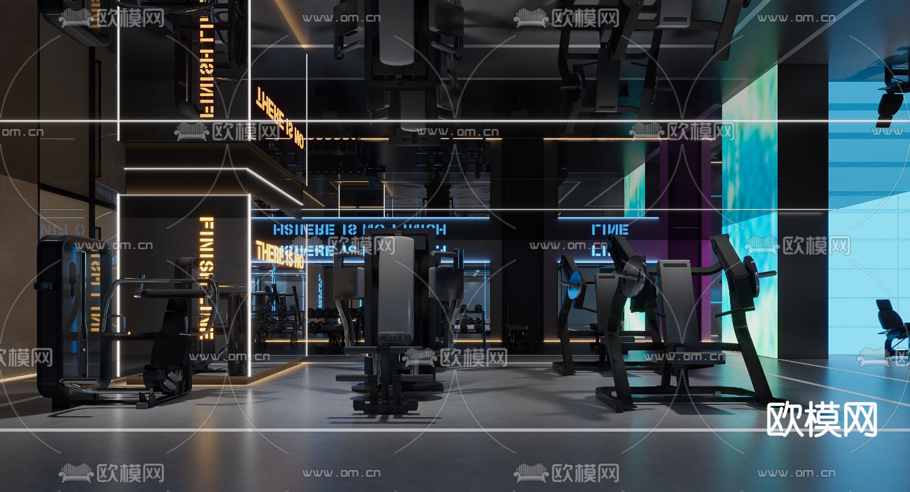 现代暗黑风健身房3d模型下载（渲染图3）