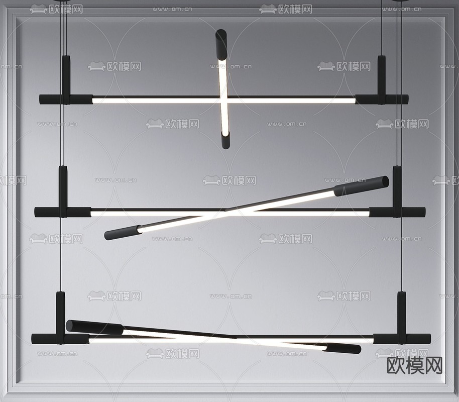 现代交叉长条形吊灯3d模型下载_ID:12103951_3dmax免费模型-欧模网