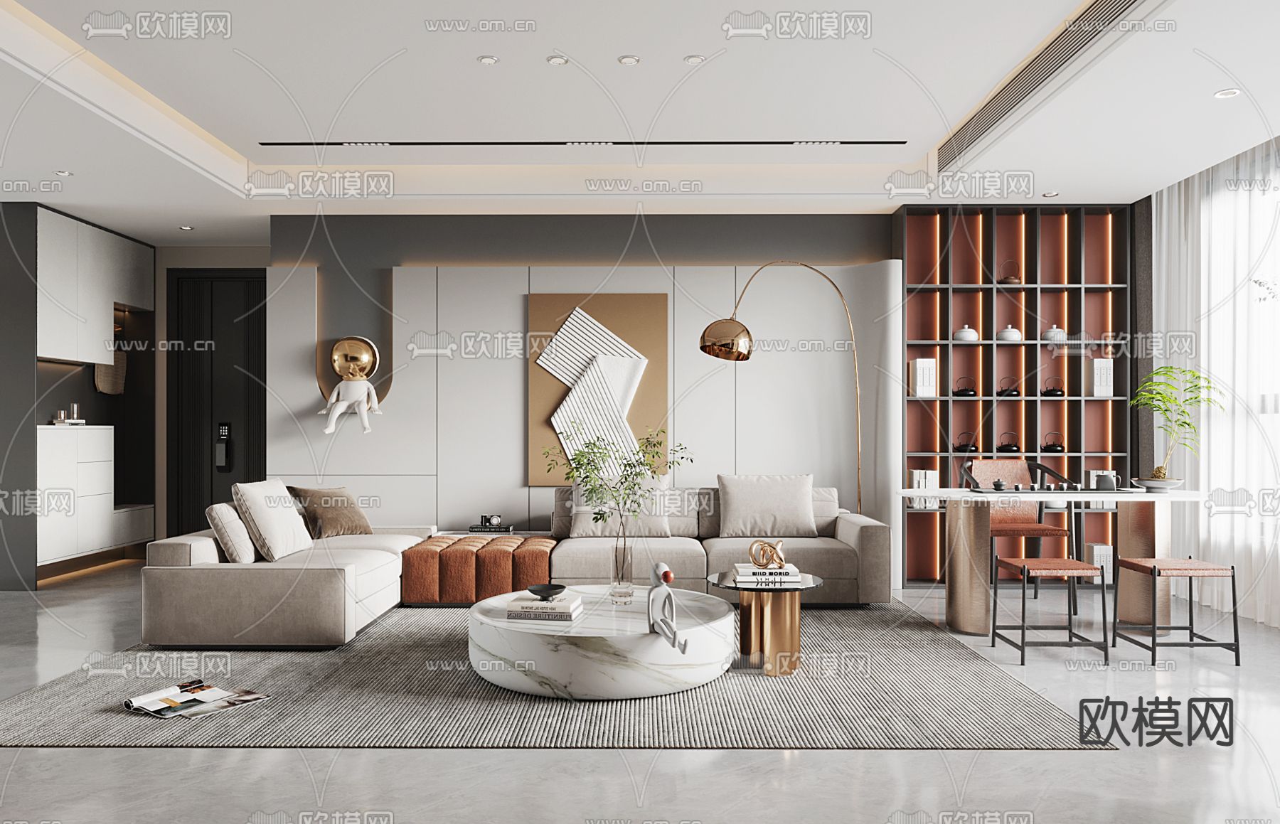现代客厅3d模型下载（渲染图1）
