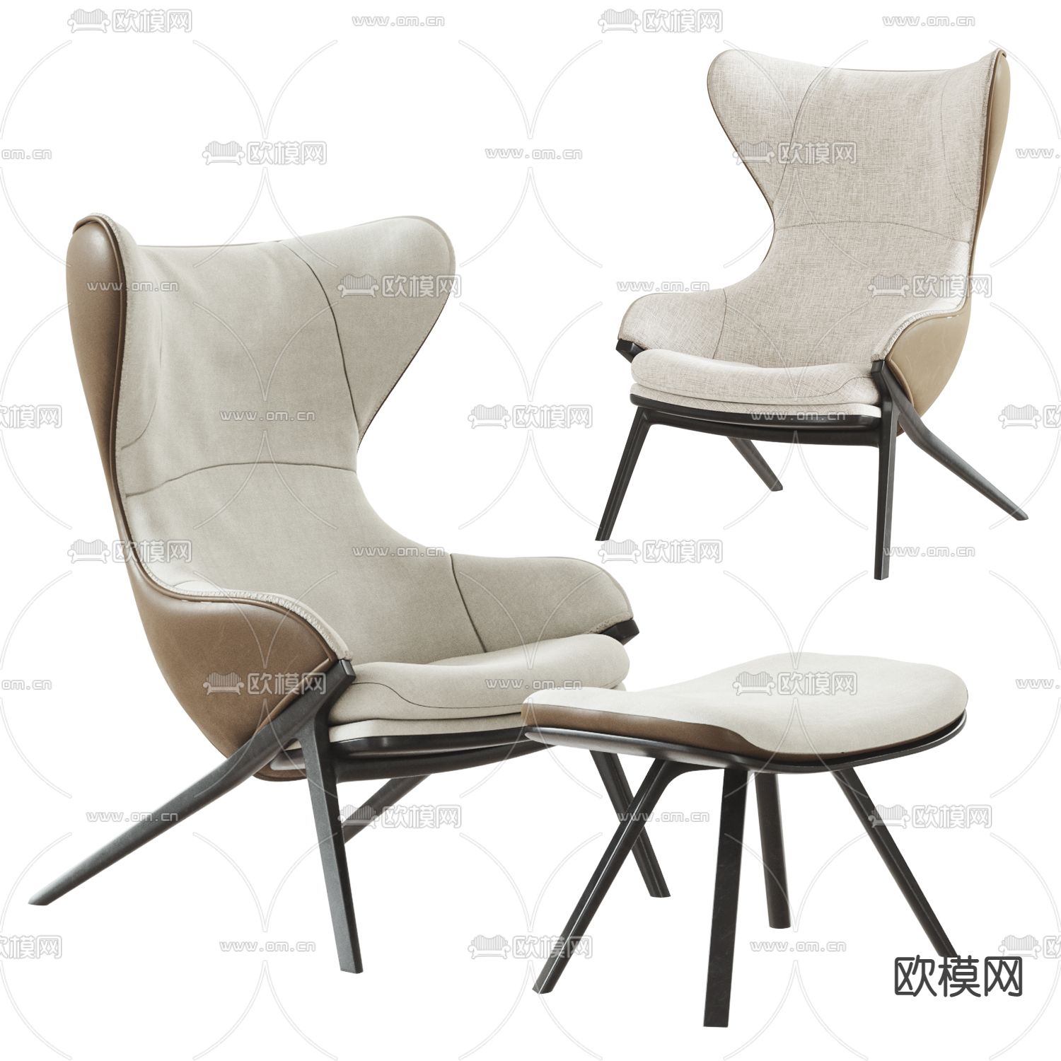 Poltrona Frau 休闲椅子脚踏3d模型下载