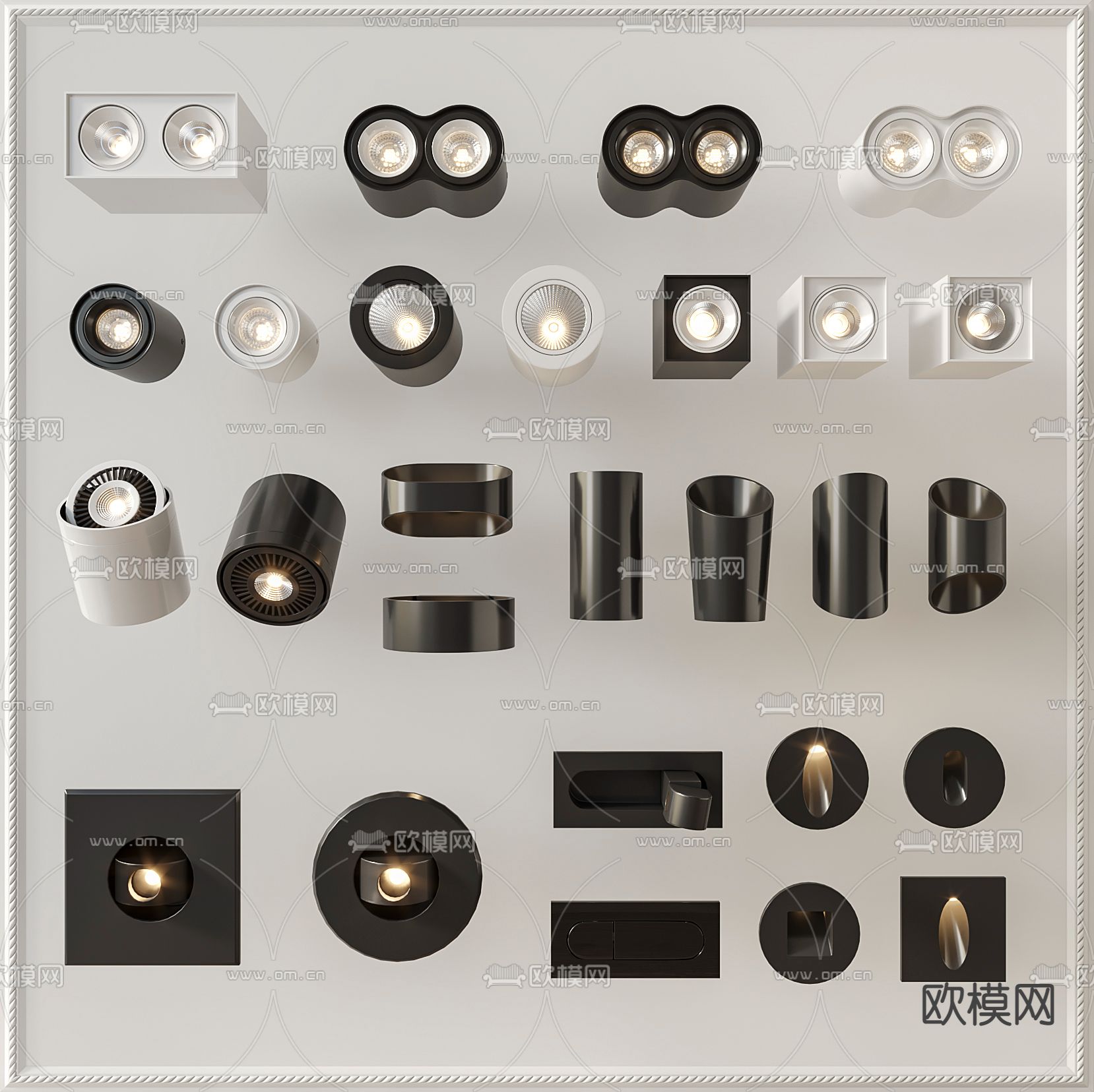 现代筒灯射灯3d模型下载