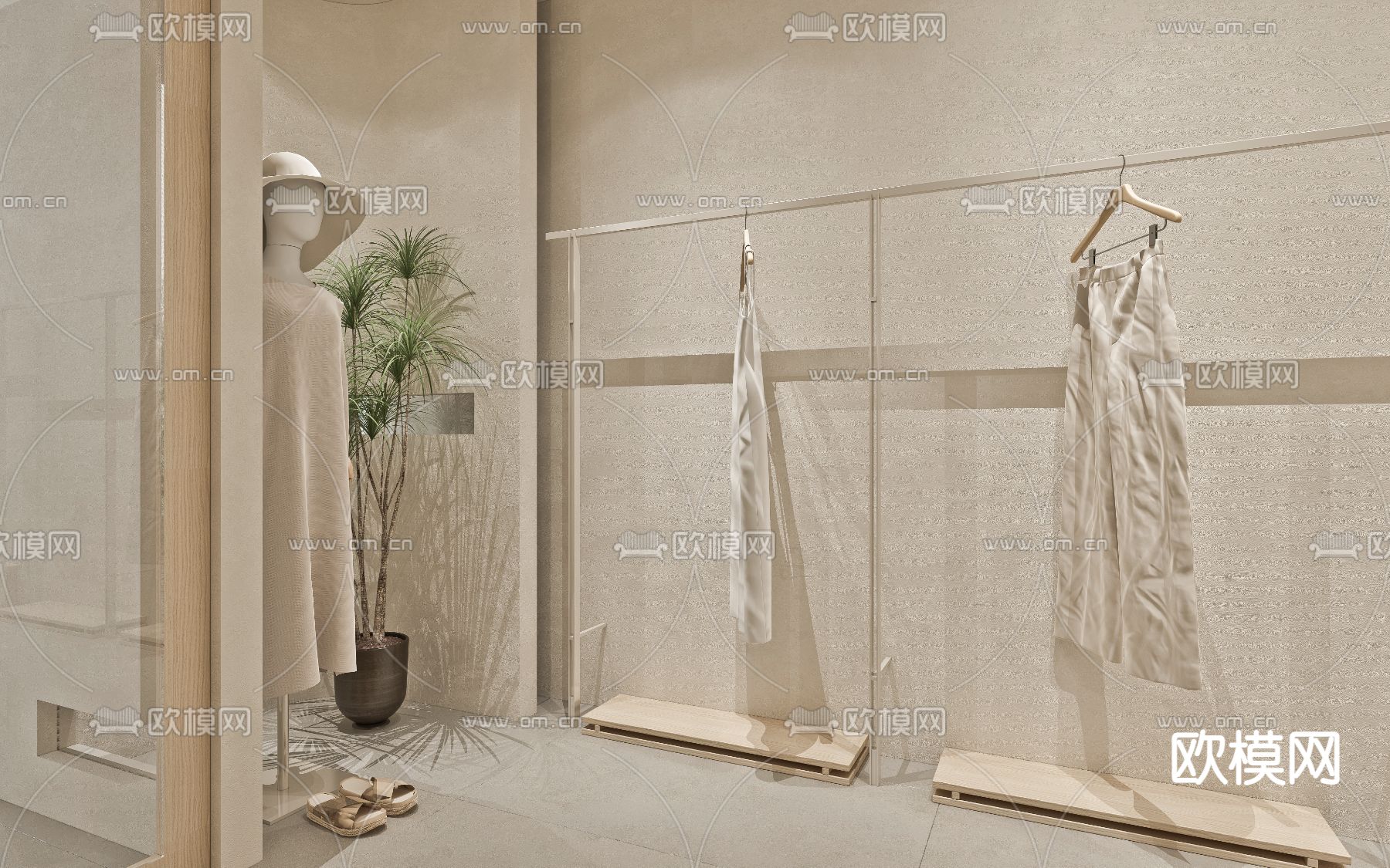 侘寂奶油风服装店3d模型下载（渲染图2）