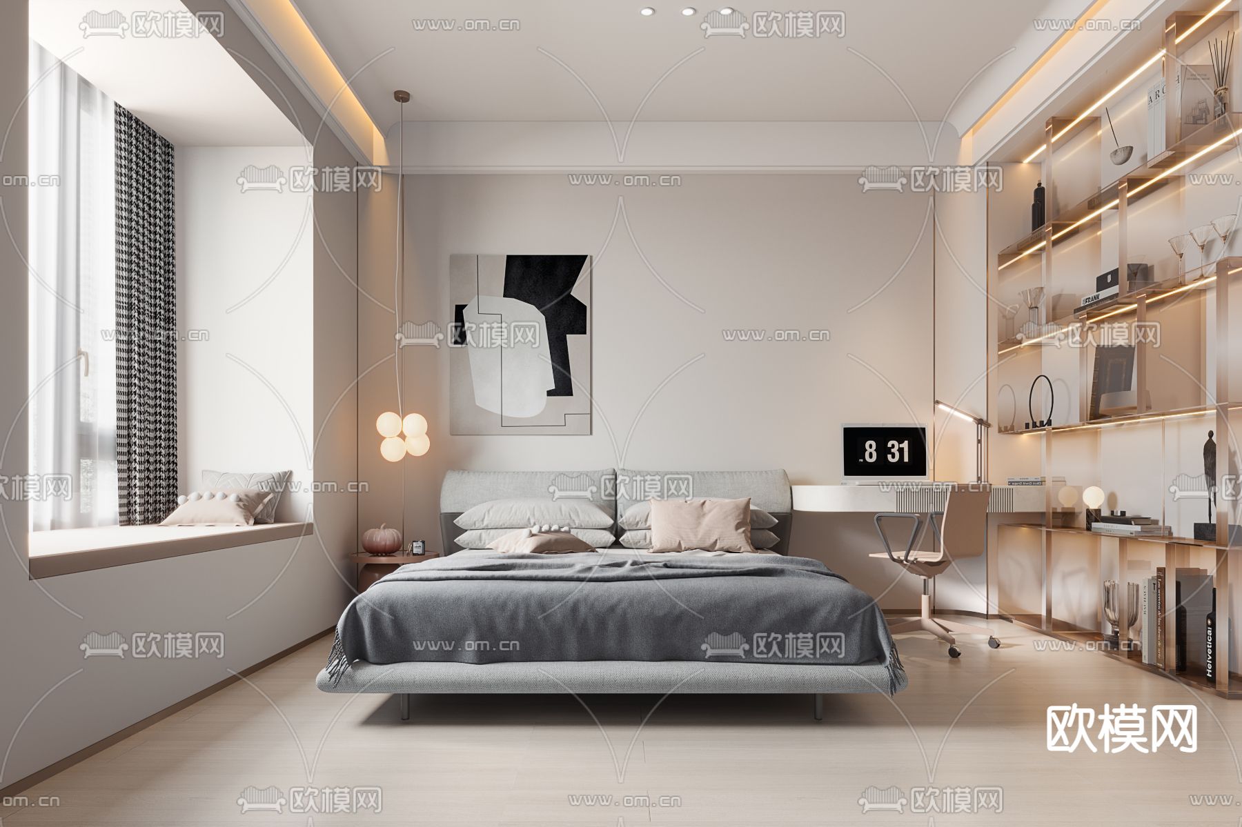 现代简约卧室3d模型下载
