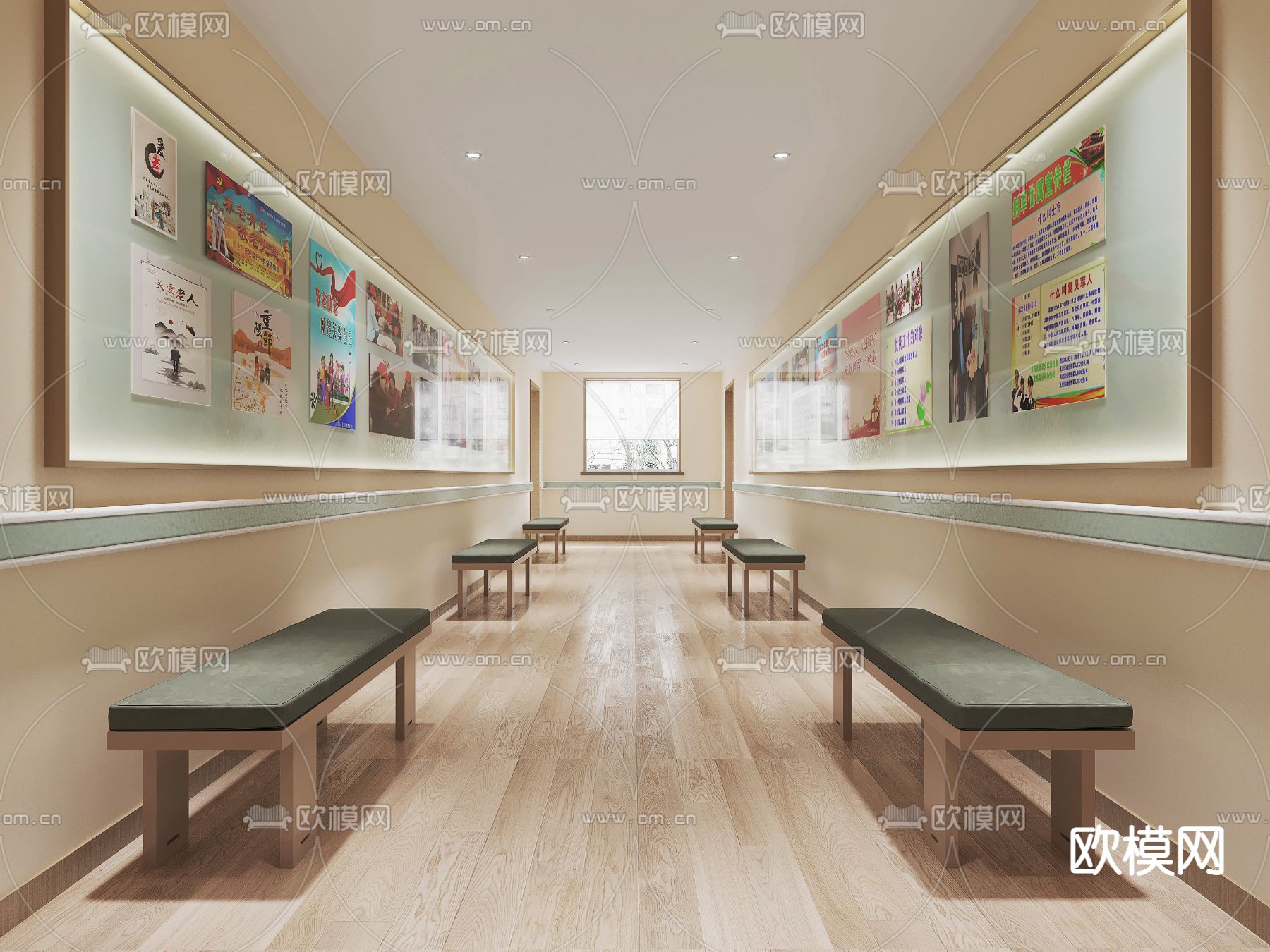 现代养老院走廊过道3d模型下载_ID12104332_3dmax免费模型-欧模网