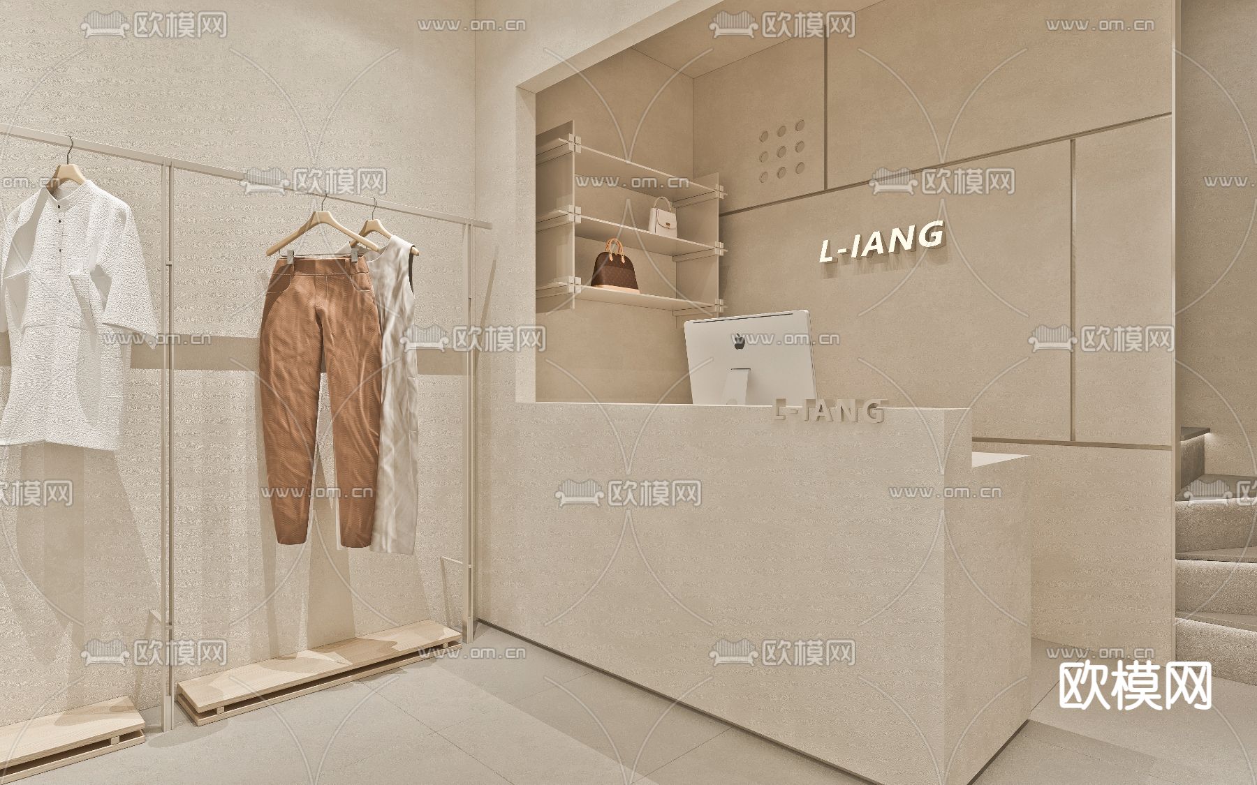 侘寂奶油风服装店3d模型下载（渲染图3）