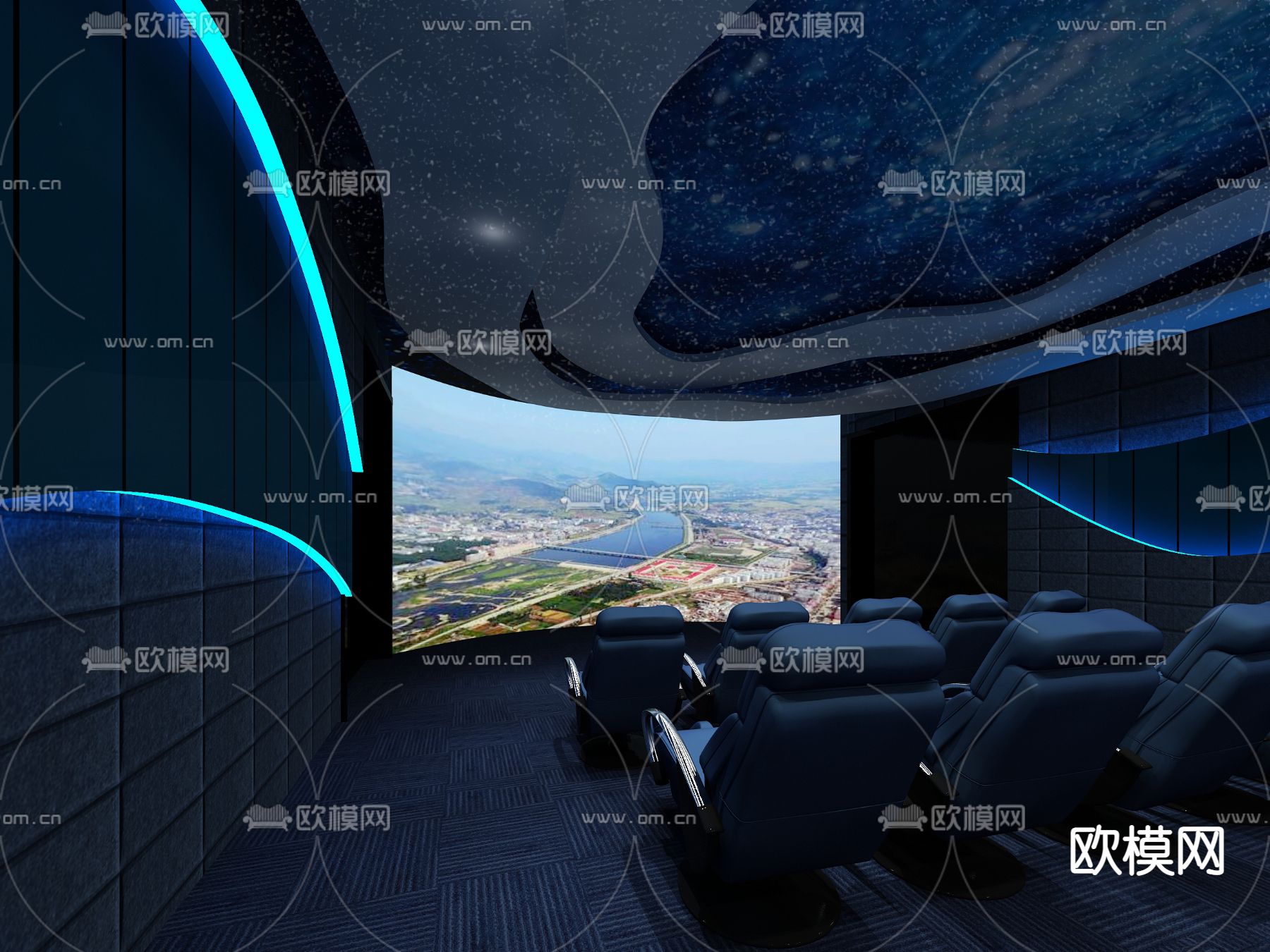 现代梦幻电影院3d模型下载（渲染图2）