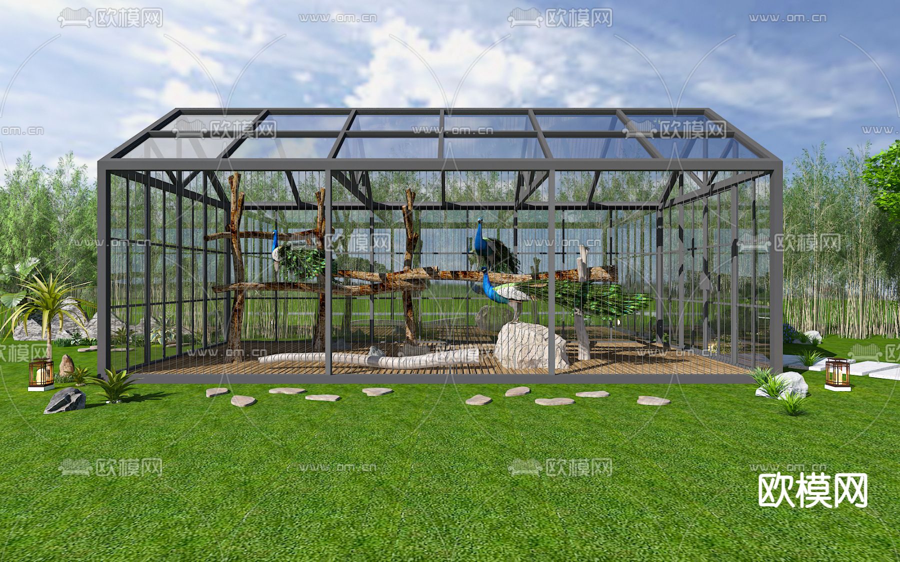 现代孔雀观赏厅3d模型下载