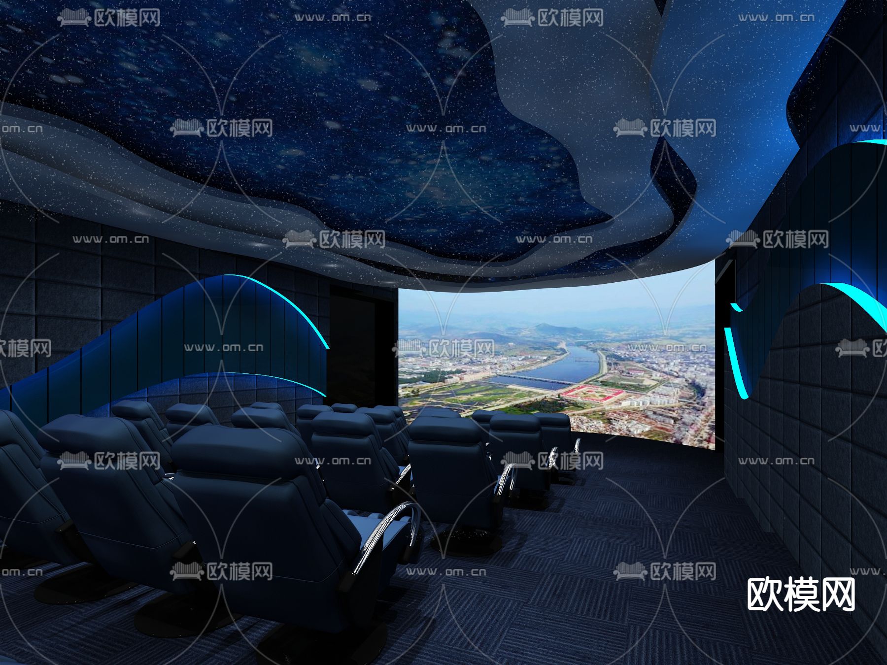 现代梦幻电影院3d模型下载（渲染图1）