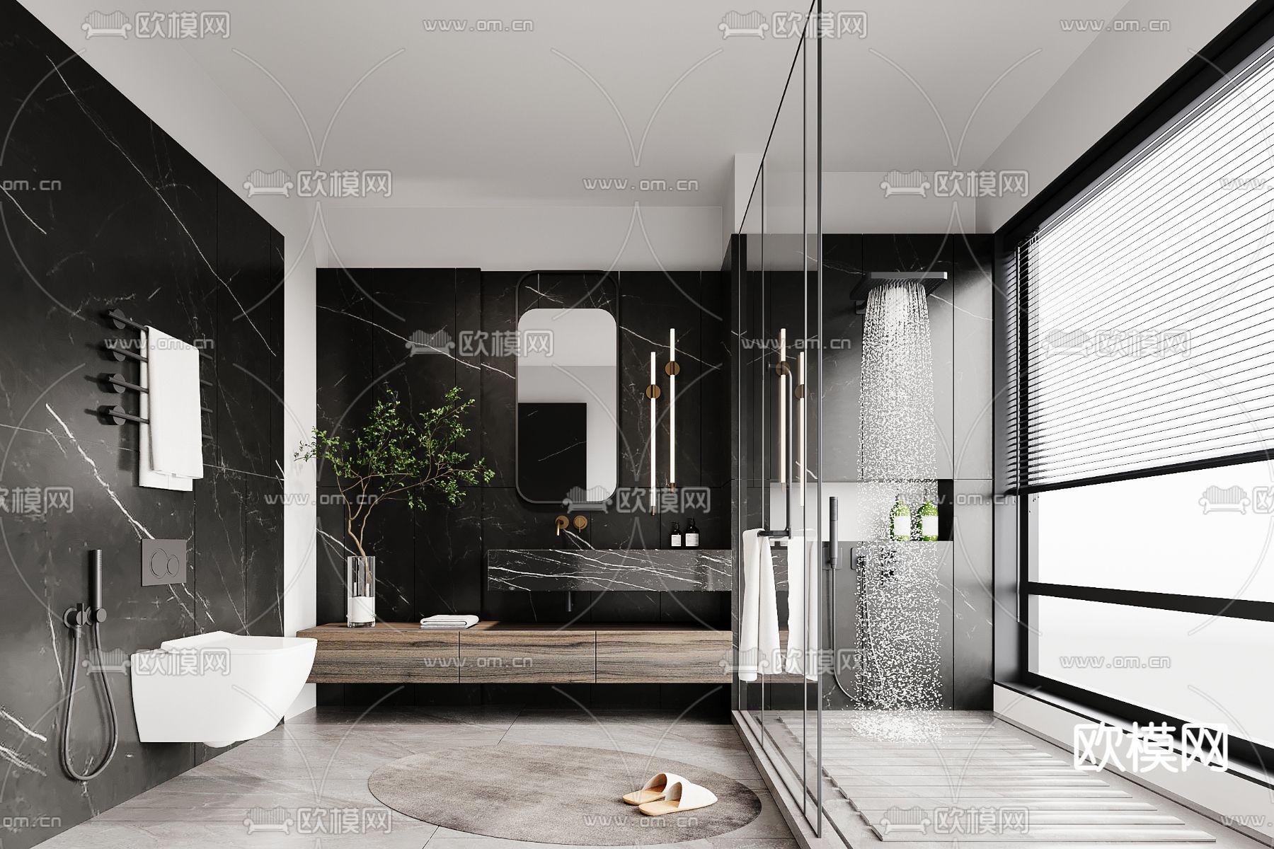 现代高级灰卫生间浴室3d模型下载