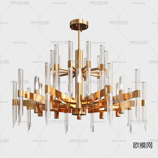 欧式双层水晶吊灯3d模型下载