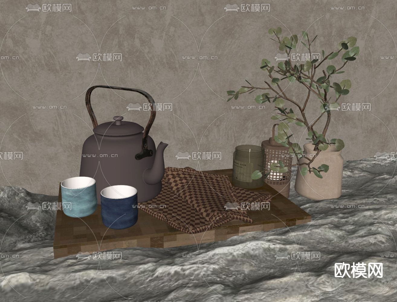 NOIR 茶具摆件su模型下载（渲染图2）
