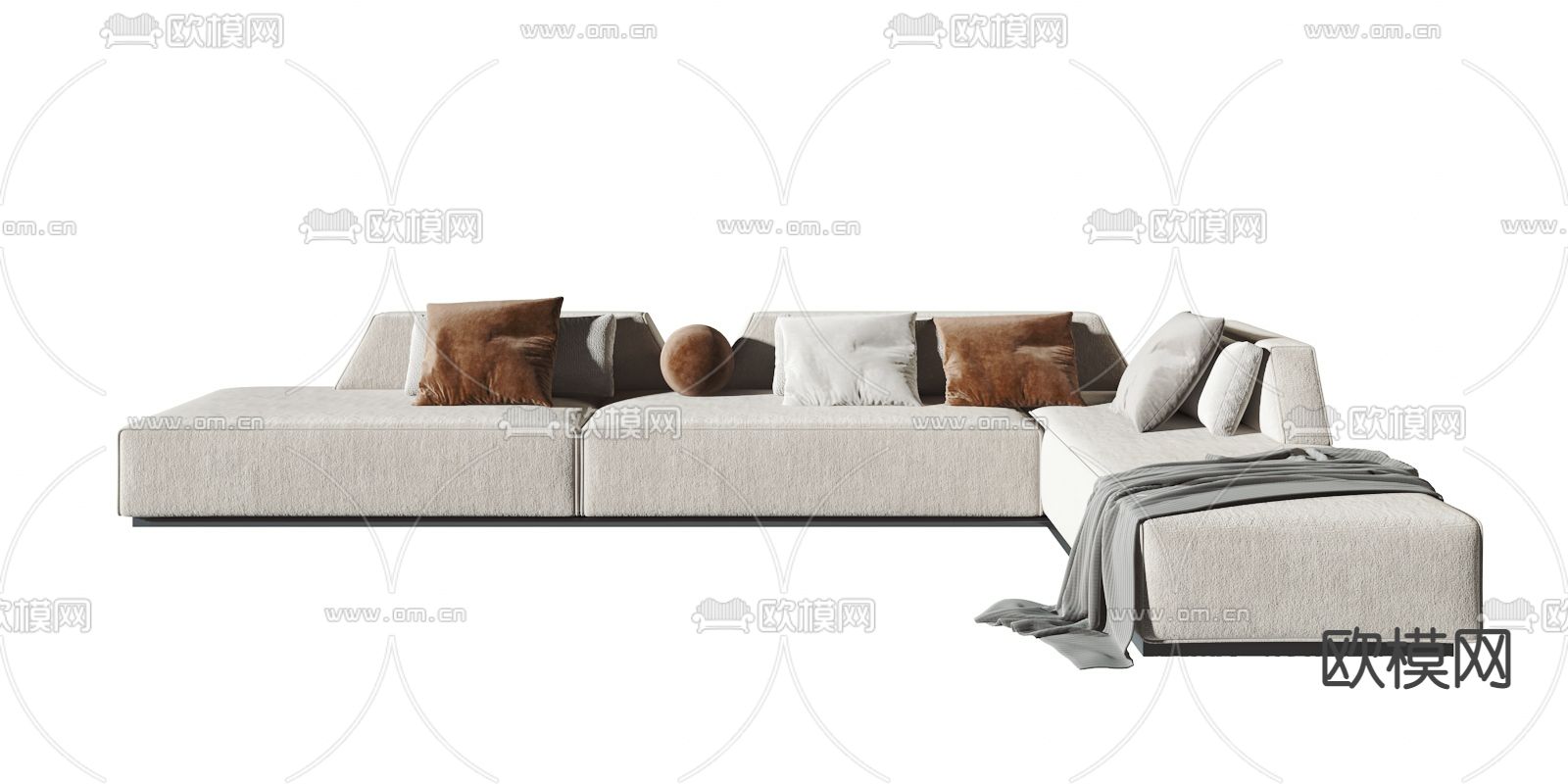 现代灰蓝色转角沙发3d模型下载（渲染图3）