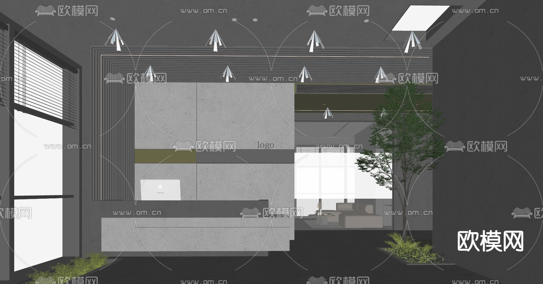 现代前台接待台su模型下载（渲染图2）
