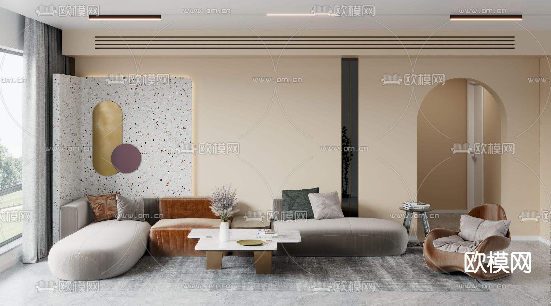 现代客厅3d模型下载（渲染图1）