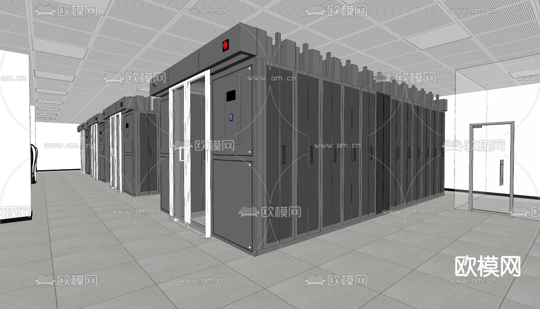 现代服务器机房数据中心su模型下载（渲染图2）