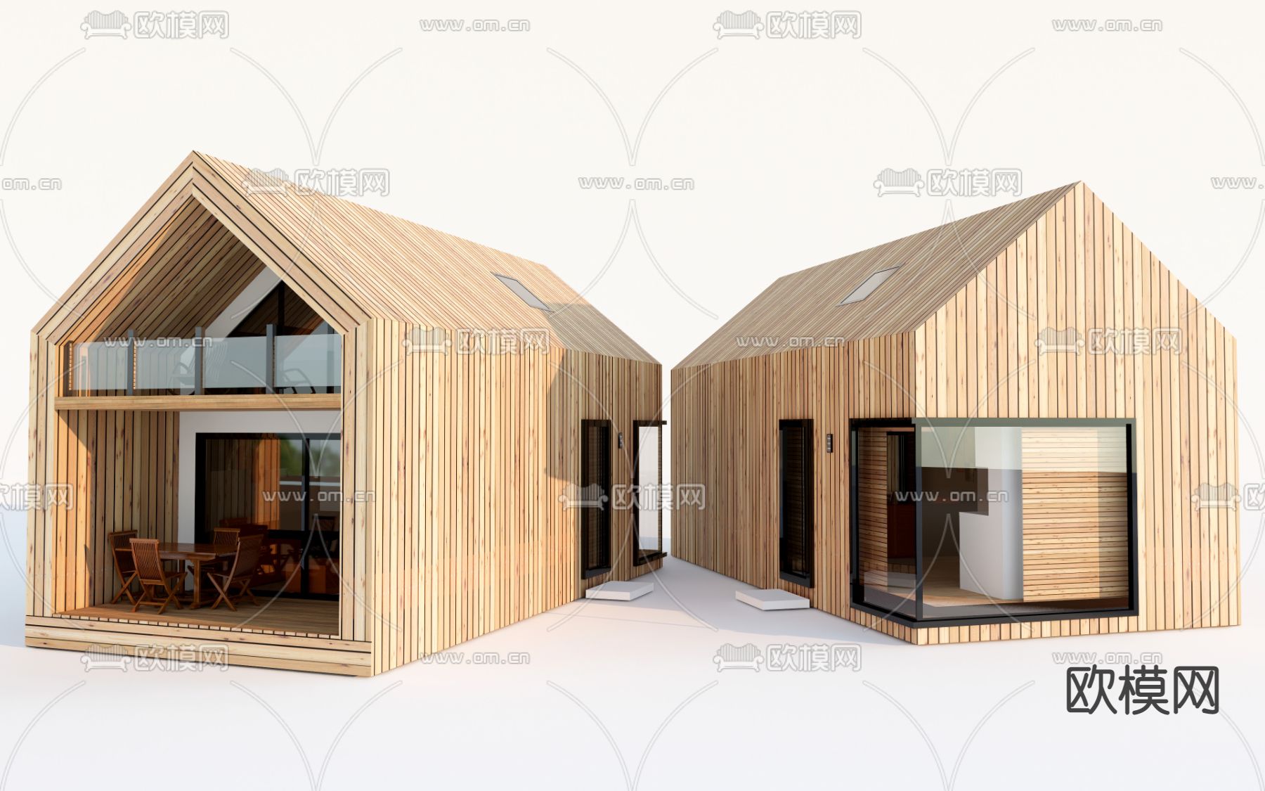 现代木屋建筑外观su模型下载（渲染图1）