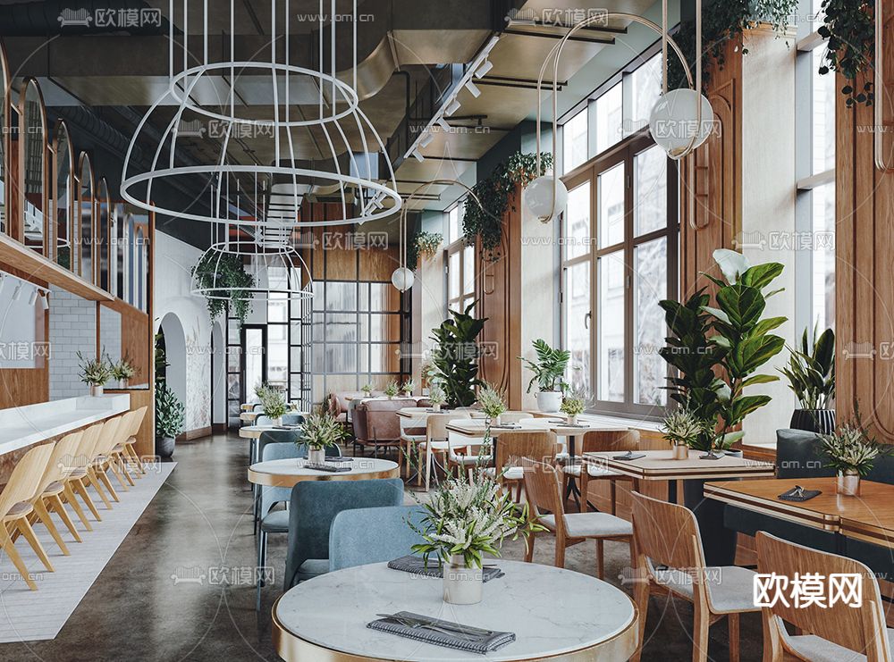 北欧轻奢创意餐厅免费3d模型下载