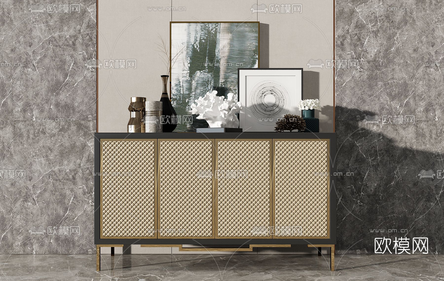 简欧玄关边柜3d模型下载