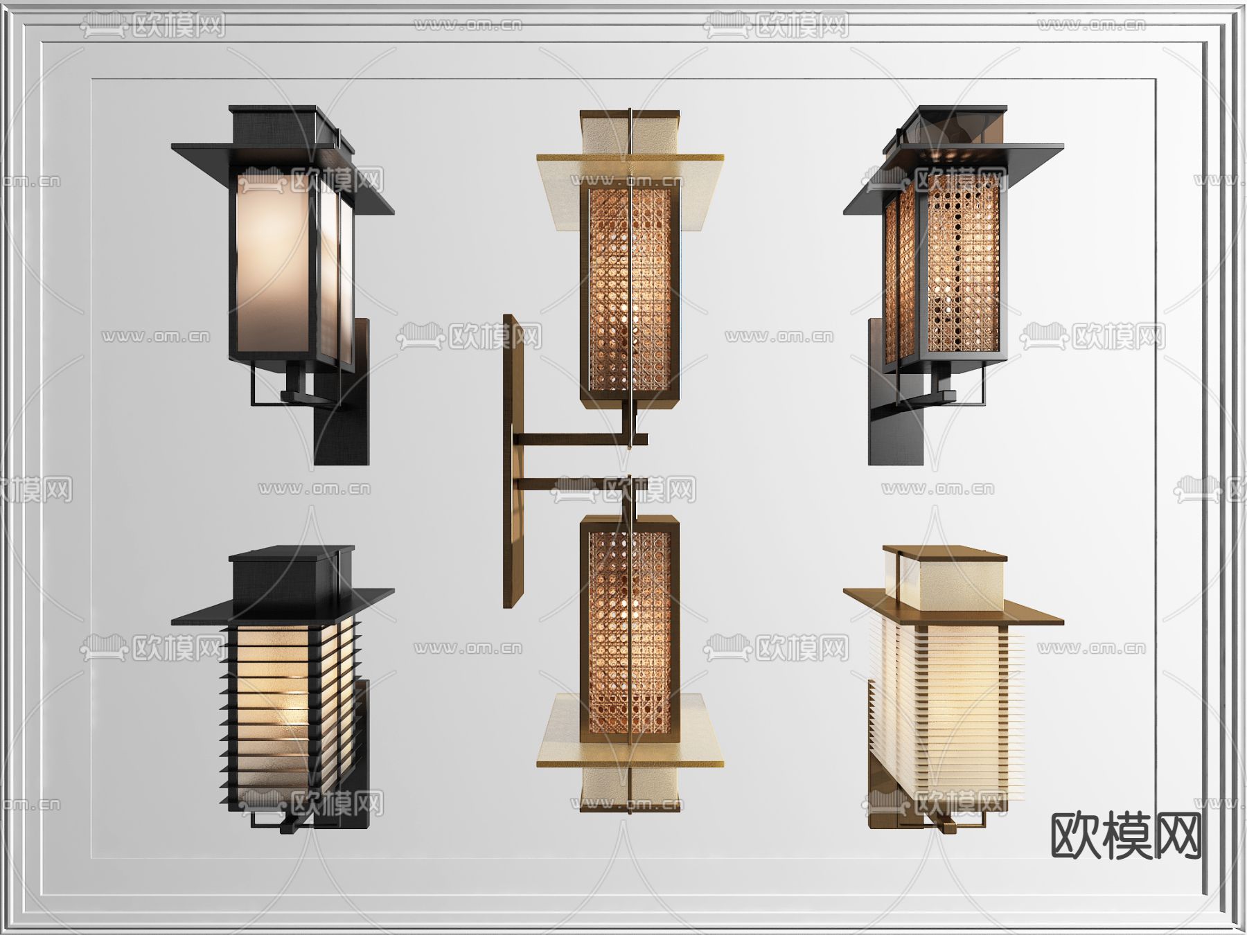 新中式户外壁灯su模型下载（渲染图1）
