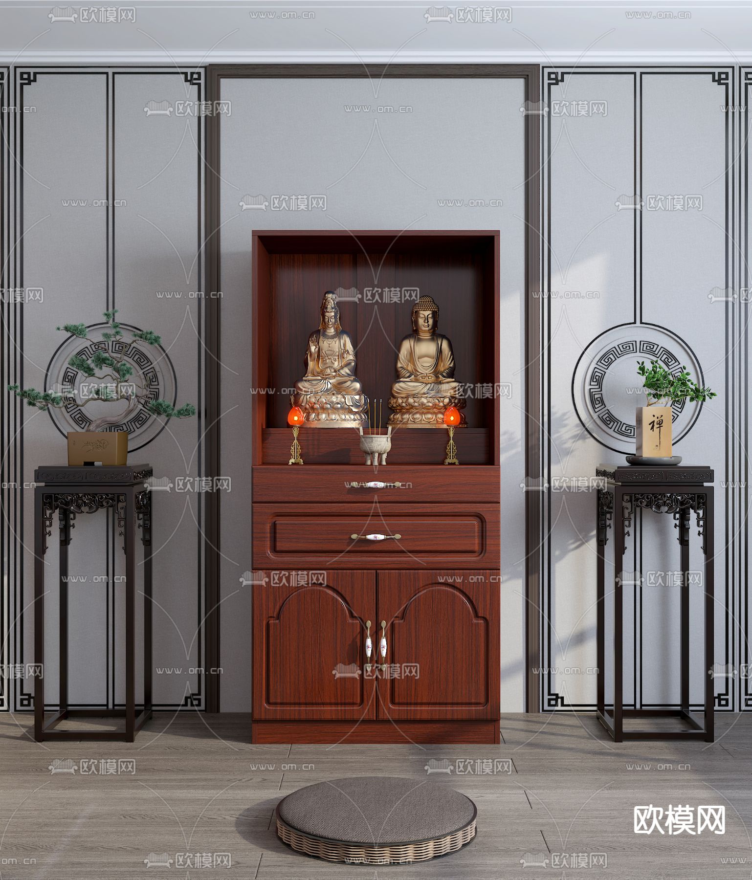 新中式佛龛柜3d模型下载
