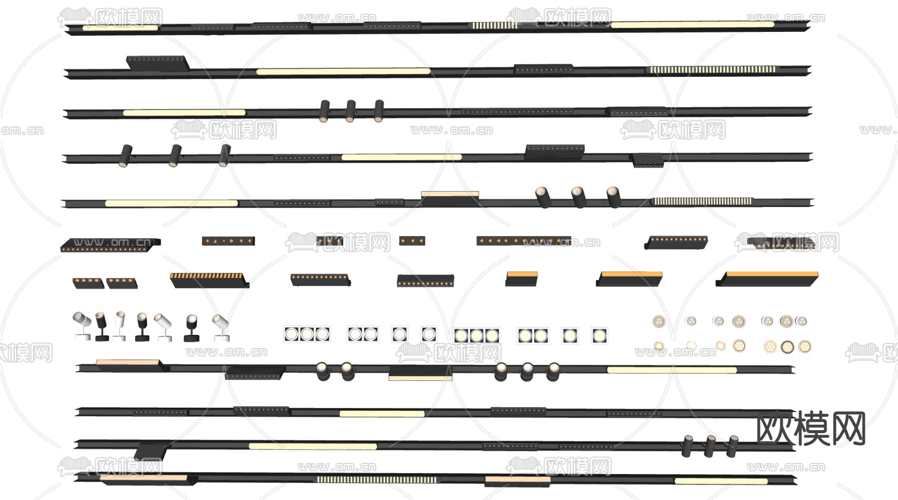现代磁吸射灯轨道灯su模型下载（渲染图2）