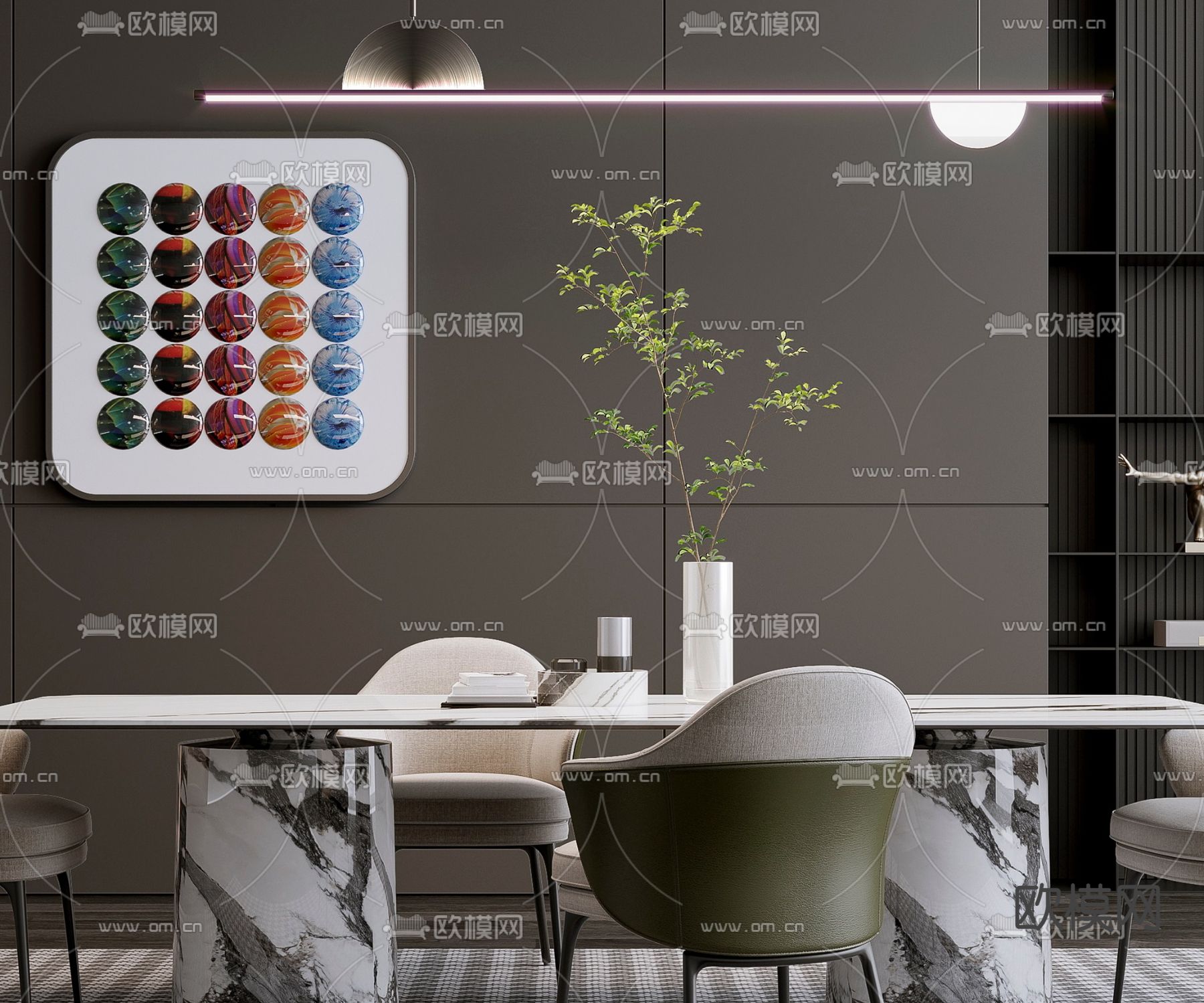 米洛提Minotti 现代大理石条形餐桌椅3d模型下载（渲染图3）