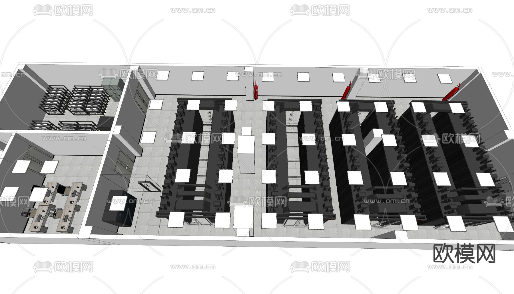 现代服务器机房数据中心su模型下载（渲染图4）