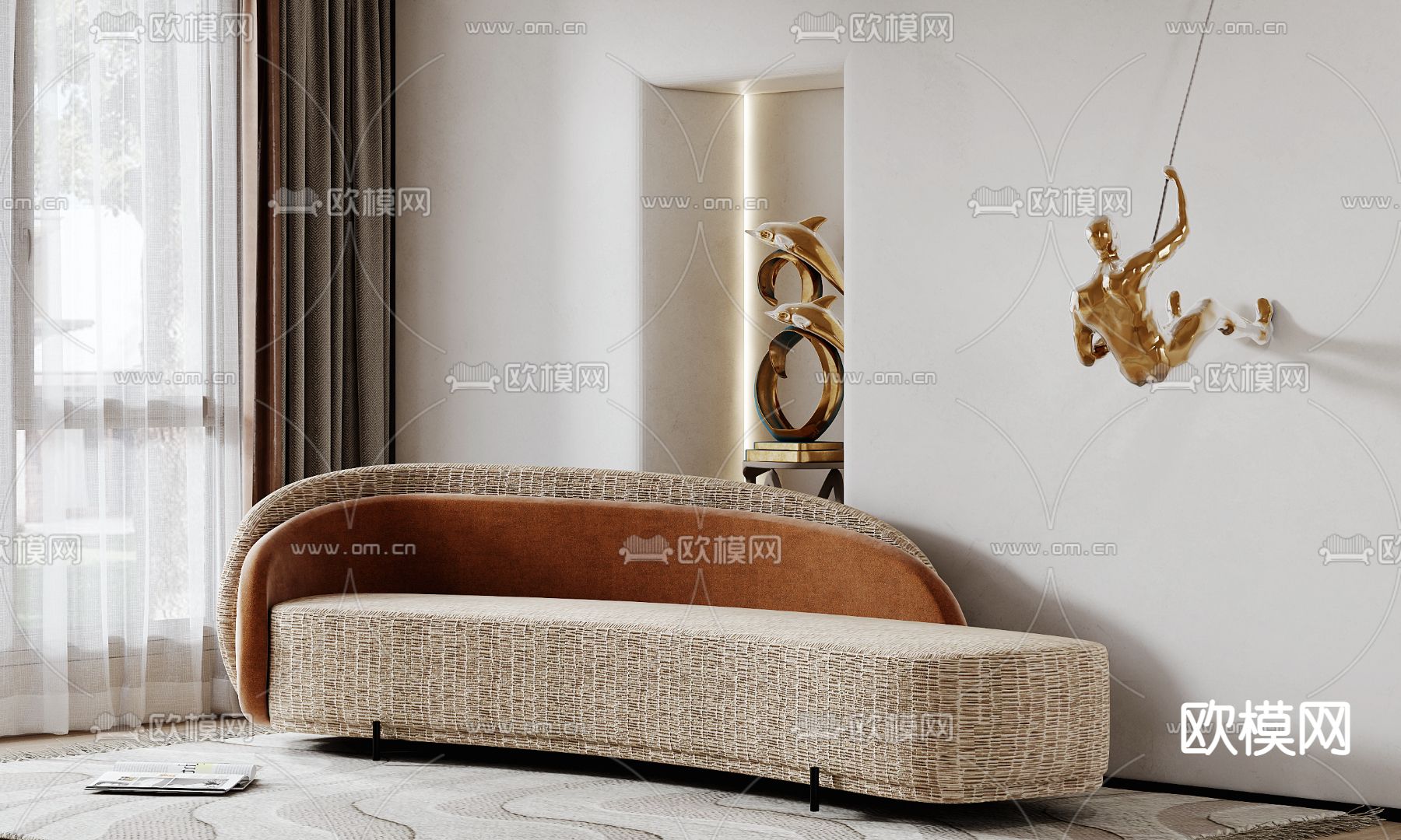 现代弧形多人沙发3d模型下载（渲染图1）