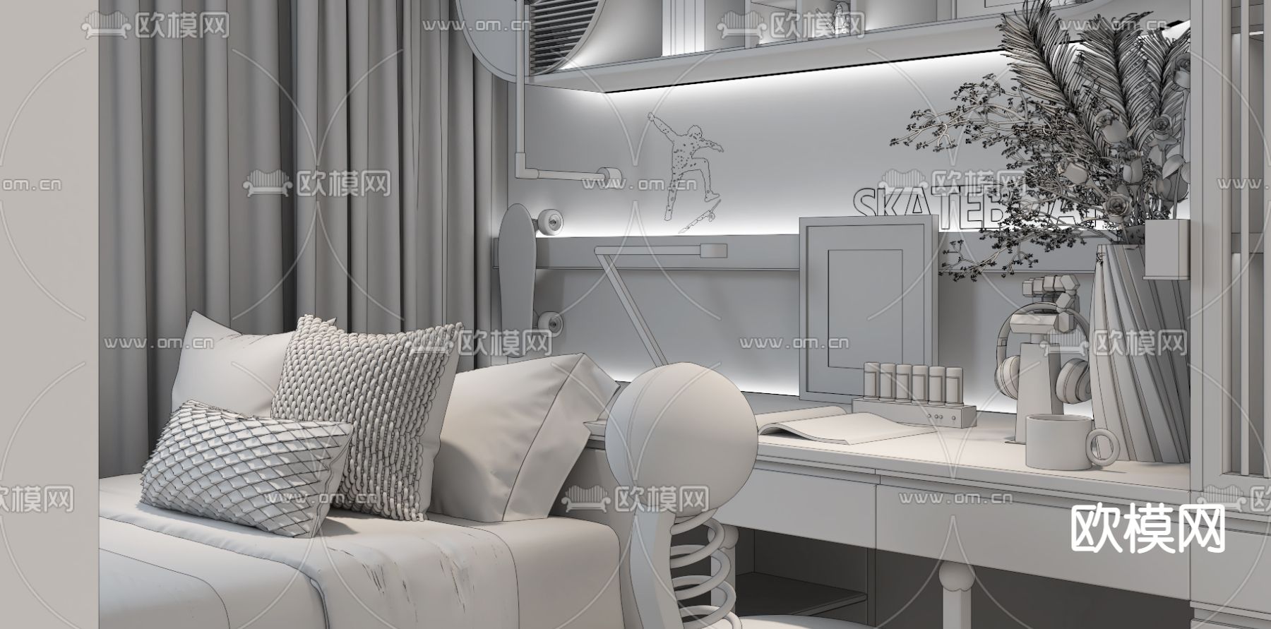 柘壹设计 现代榻榻米儿童房3d模型下载（渲染图5）