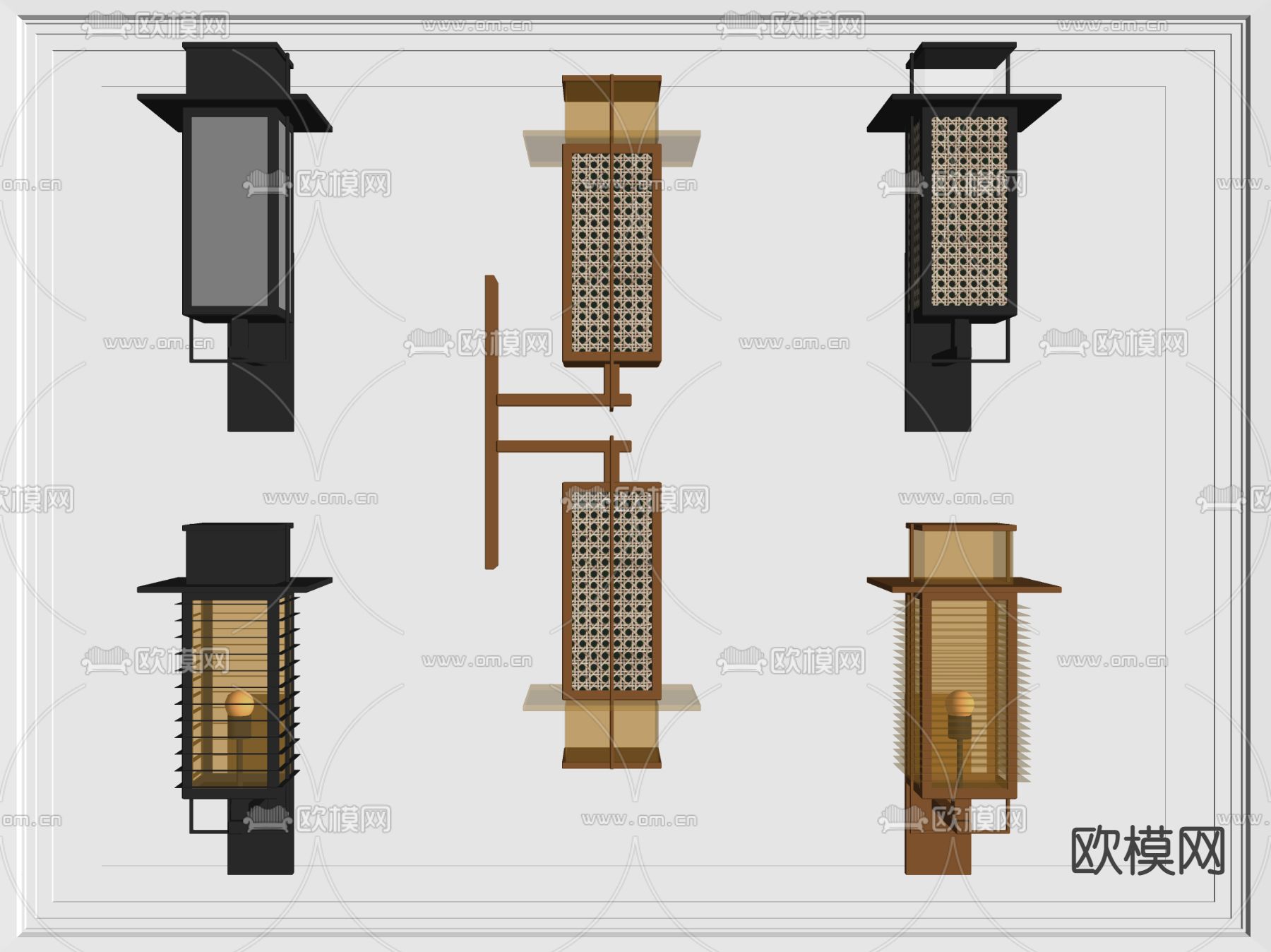 新中式户外壁灯su模型下载（渲染图2）