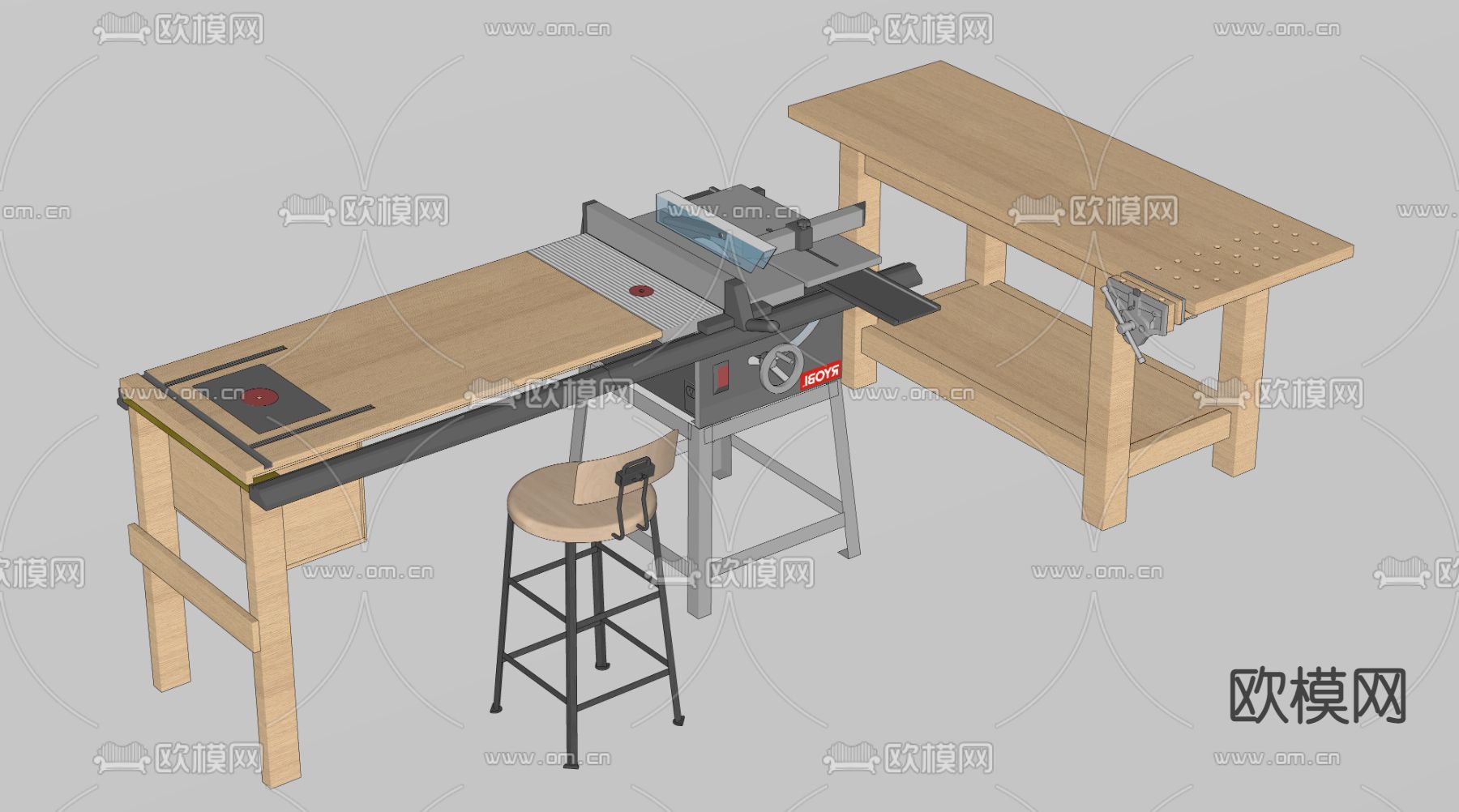现代木工操作台su模型下载（渲染图2）