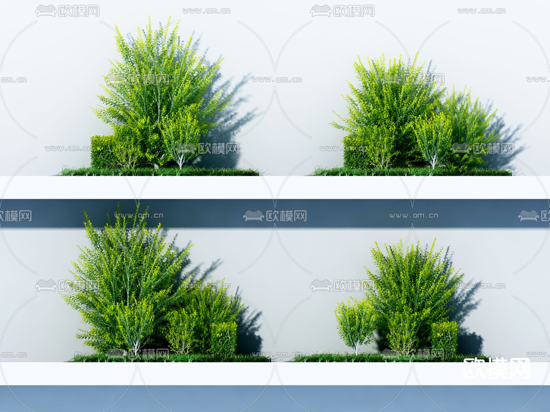 现代灌木景观树组合3d模型下载