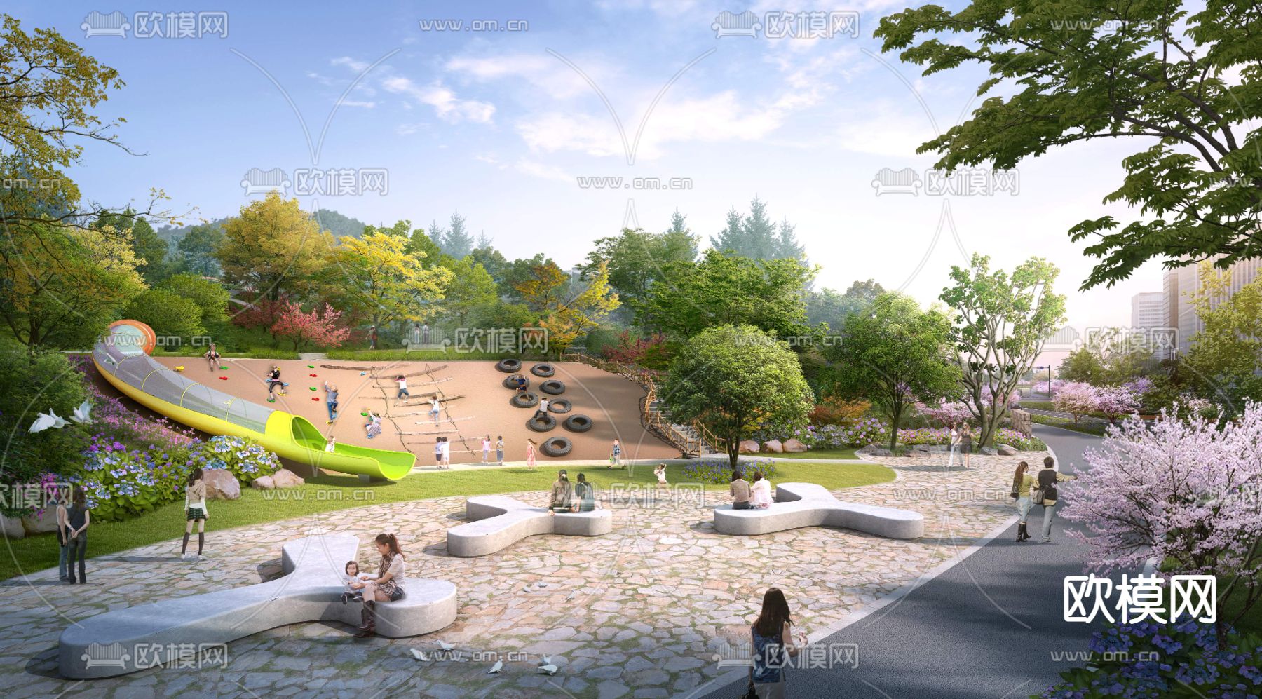 现代户外儿童攀岩公园psd下载