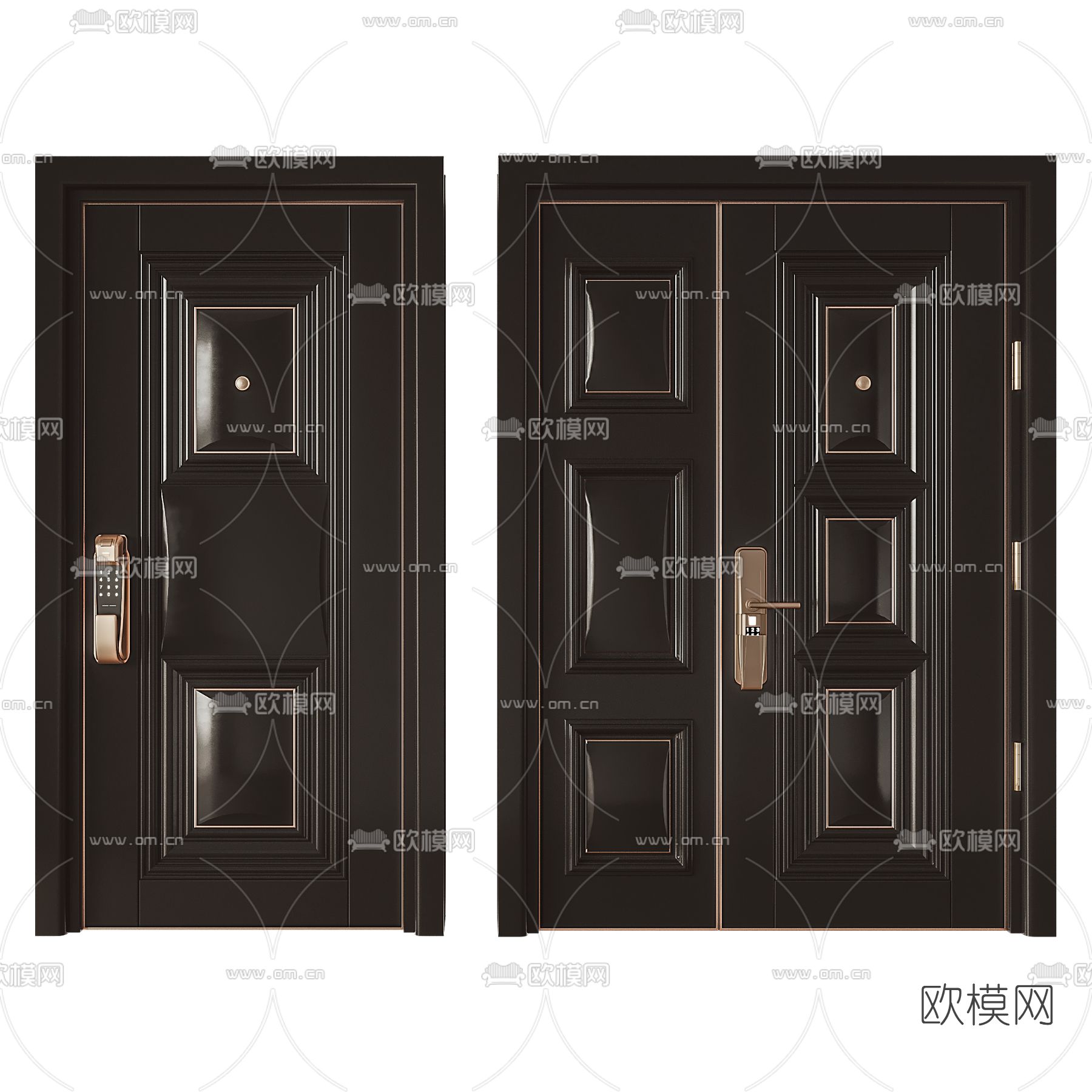 简欧子母门防盗门单开门3d模型下载