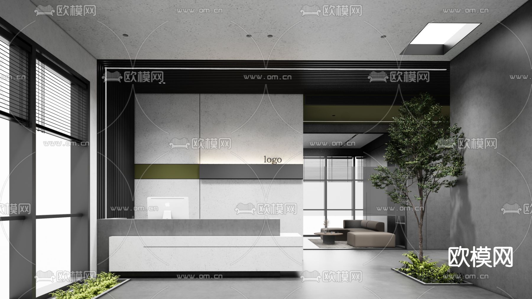 现代前台接待台su模型下载（渲染图1）