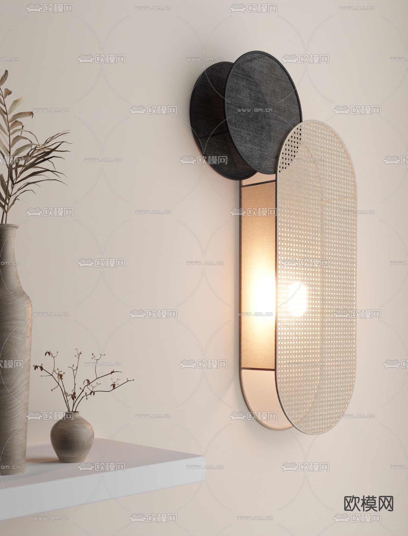 日式竹编壁灯3d模型下载