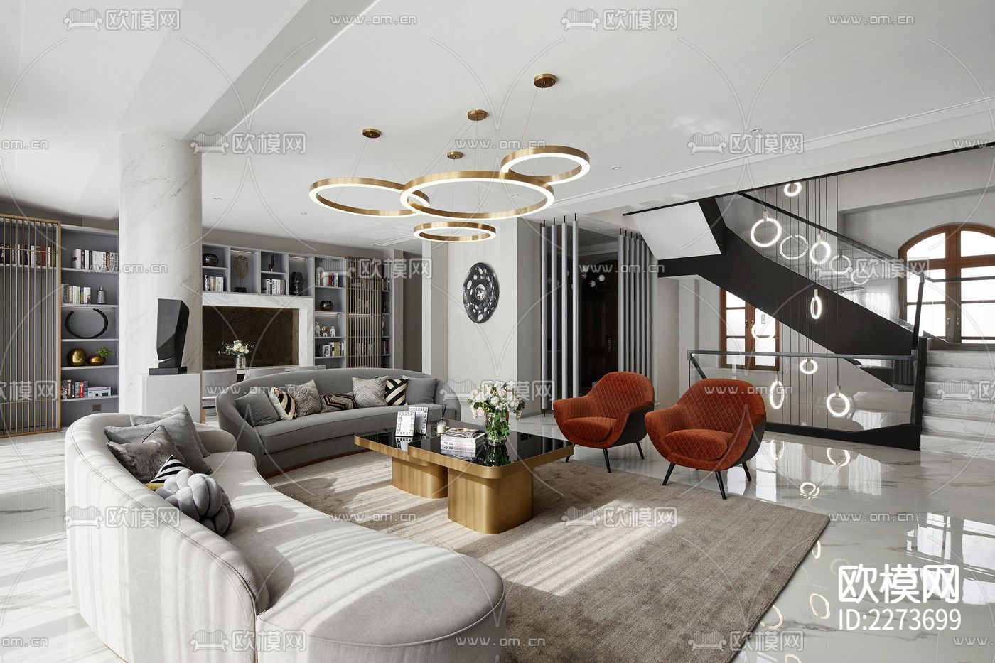 800㎡复式别墅CAD施工图下载（渲染图1）