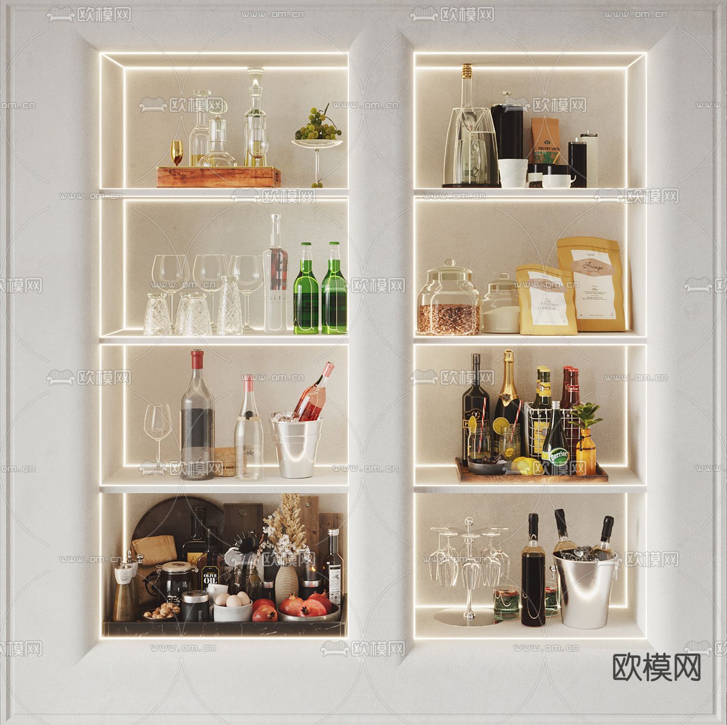 现代厨房用品酒水su模型下载（渲染图1）