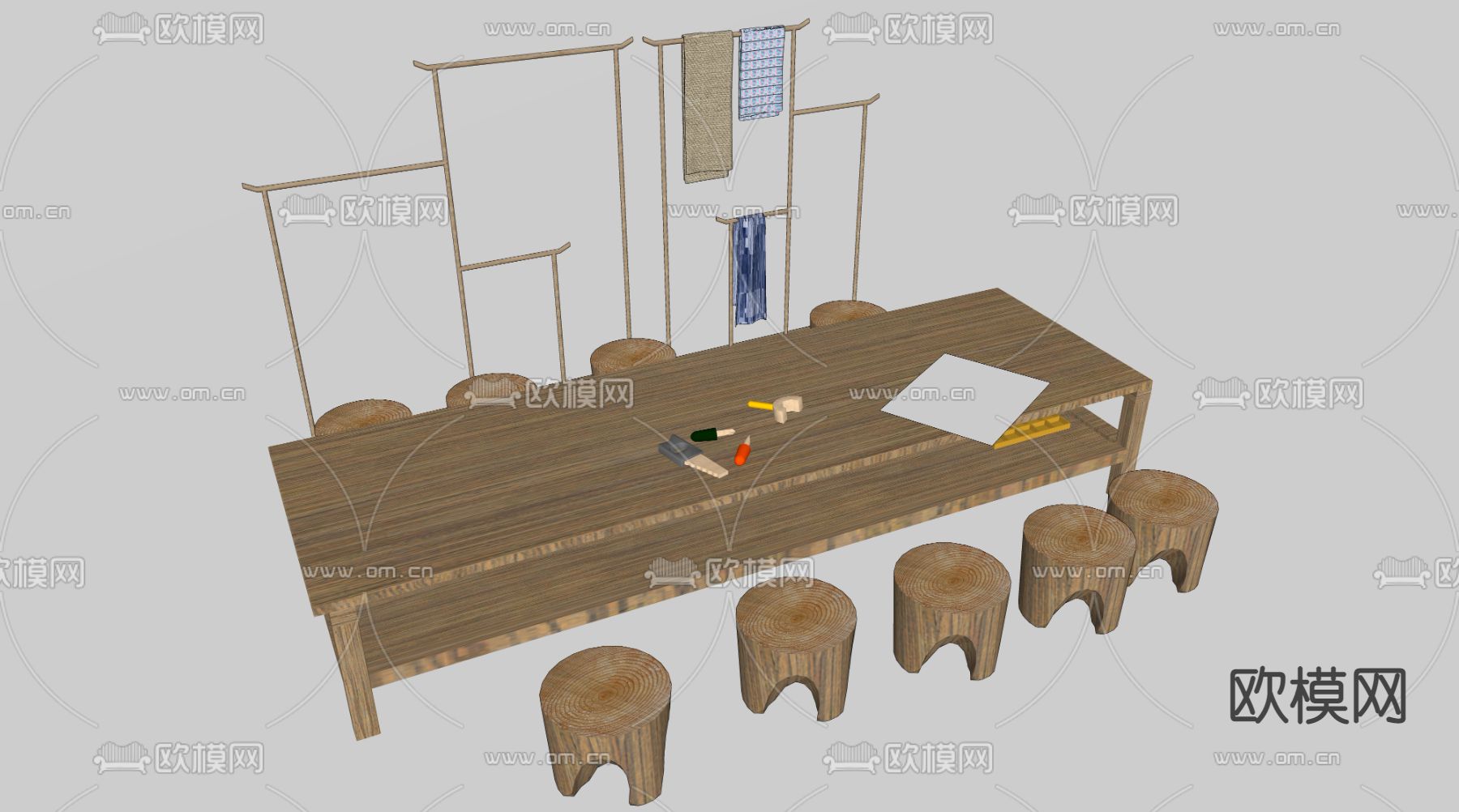 现代手工桌椅su模型下载（渲染图2）