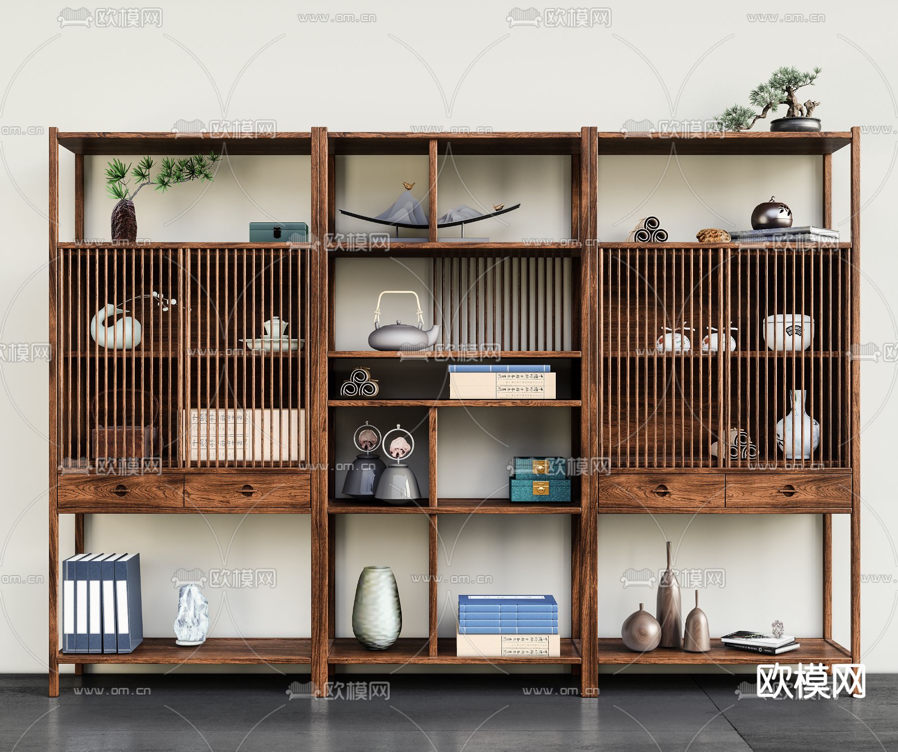 新中式装饰柜3d模型下载