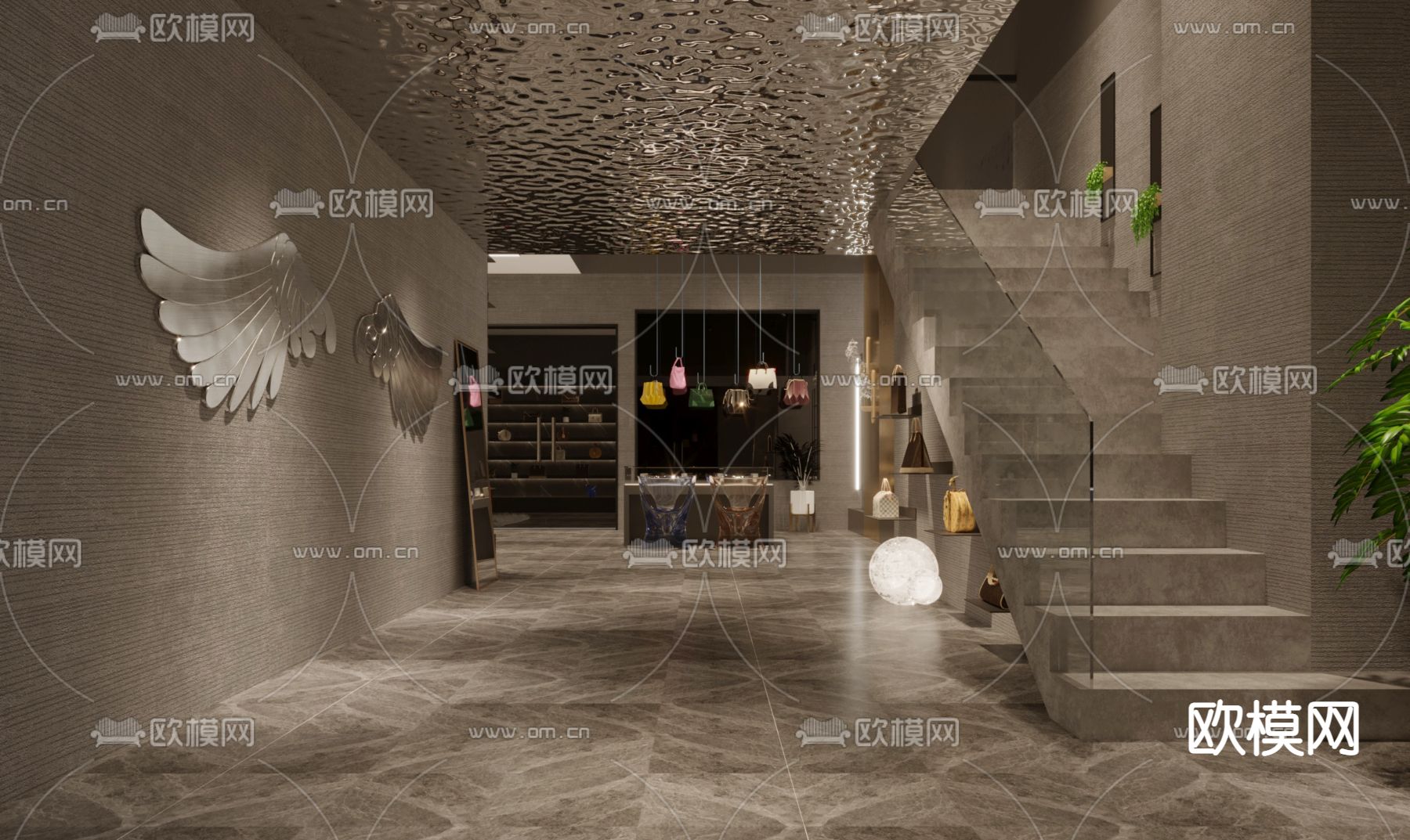 现代皮具皮包奢侈品专卖店3d模型下载（渲染图2）