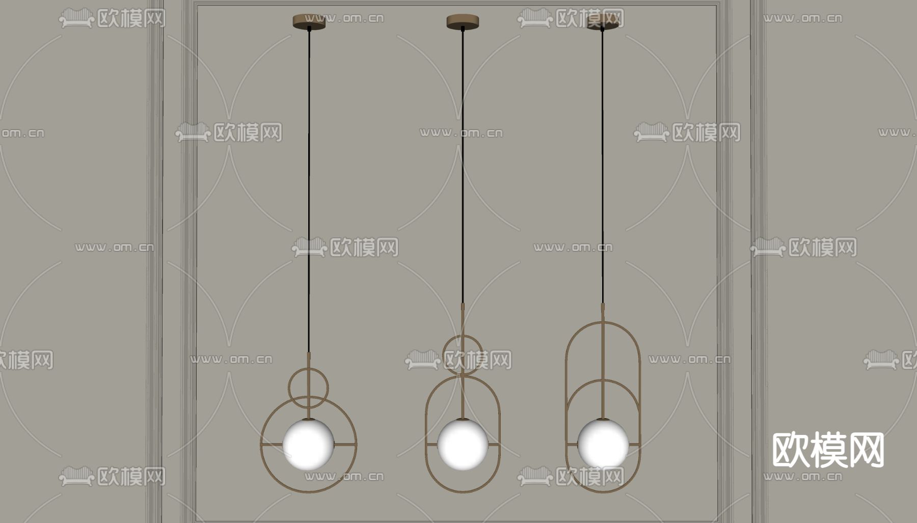 现代金属吊灯su模型下载（渲染图2）