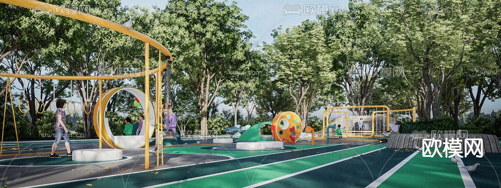 现代儿童游乐区su模型下载（渲染图1）