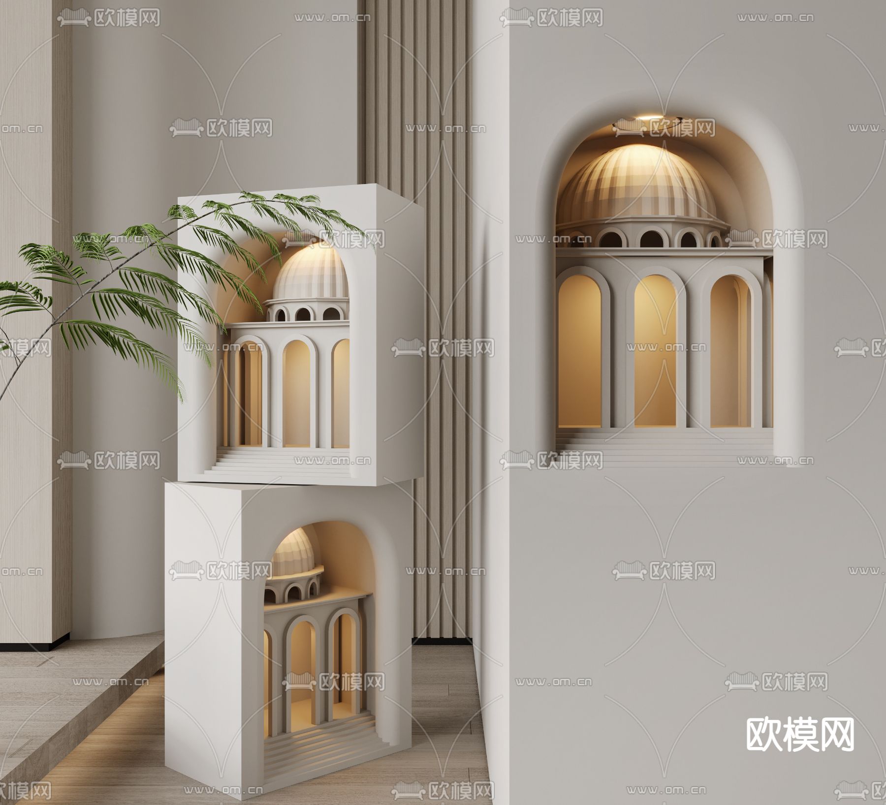 侘寂奶油风嵌入式石膏壁灯3d模型下载