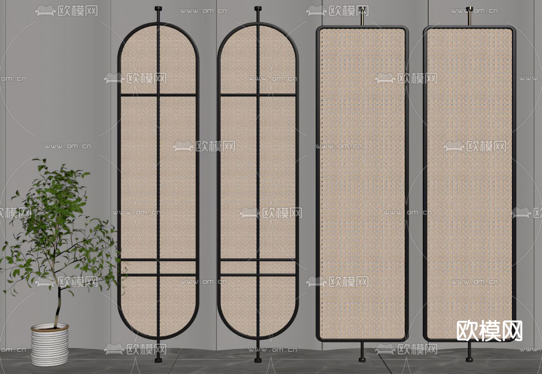 侘寂藤编隔断屏风su模型下载（渲染图2）