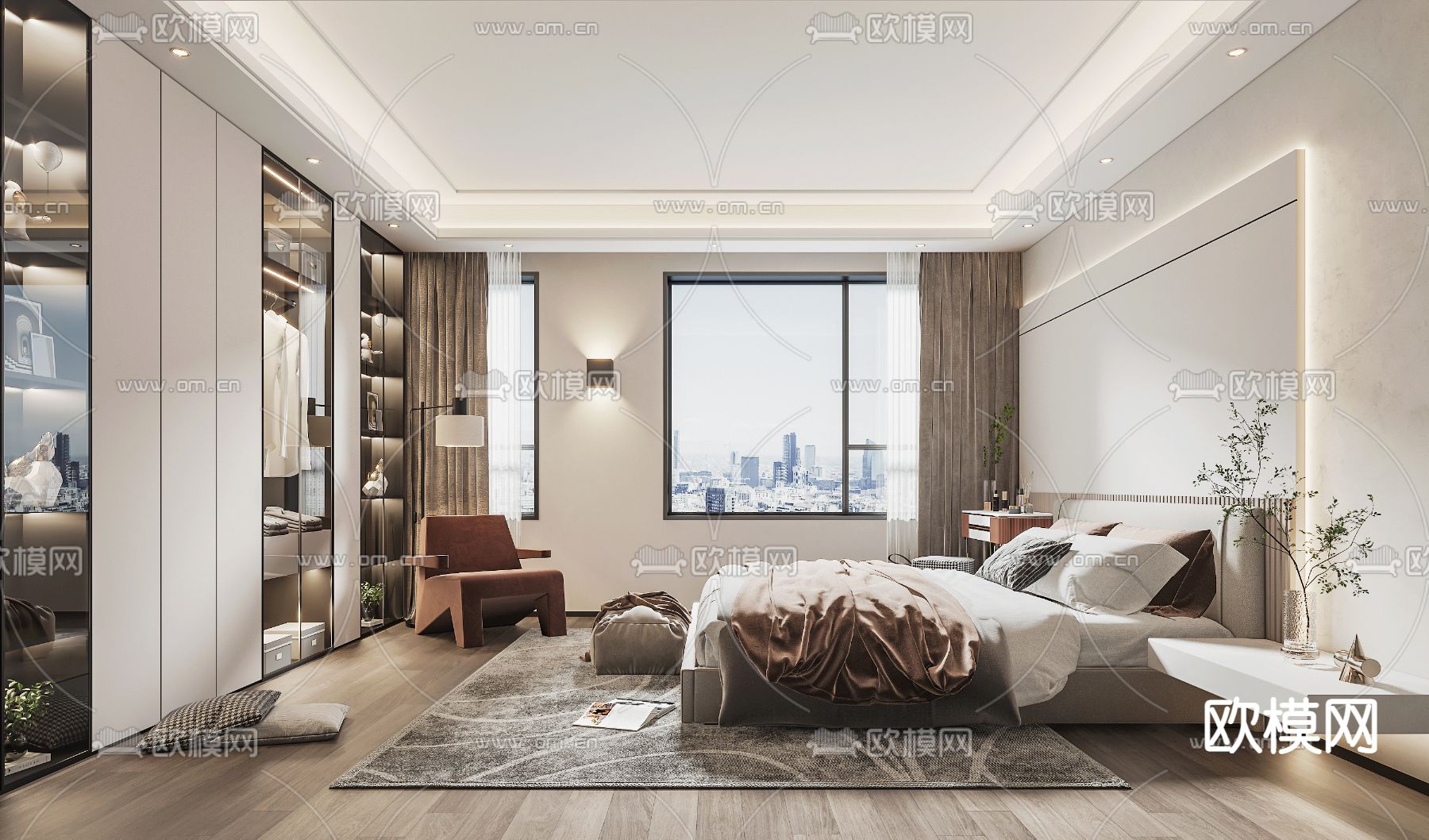 现代轻奢卧室3d模型下载